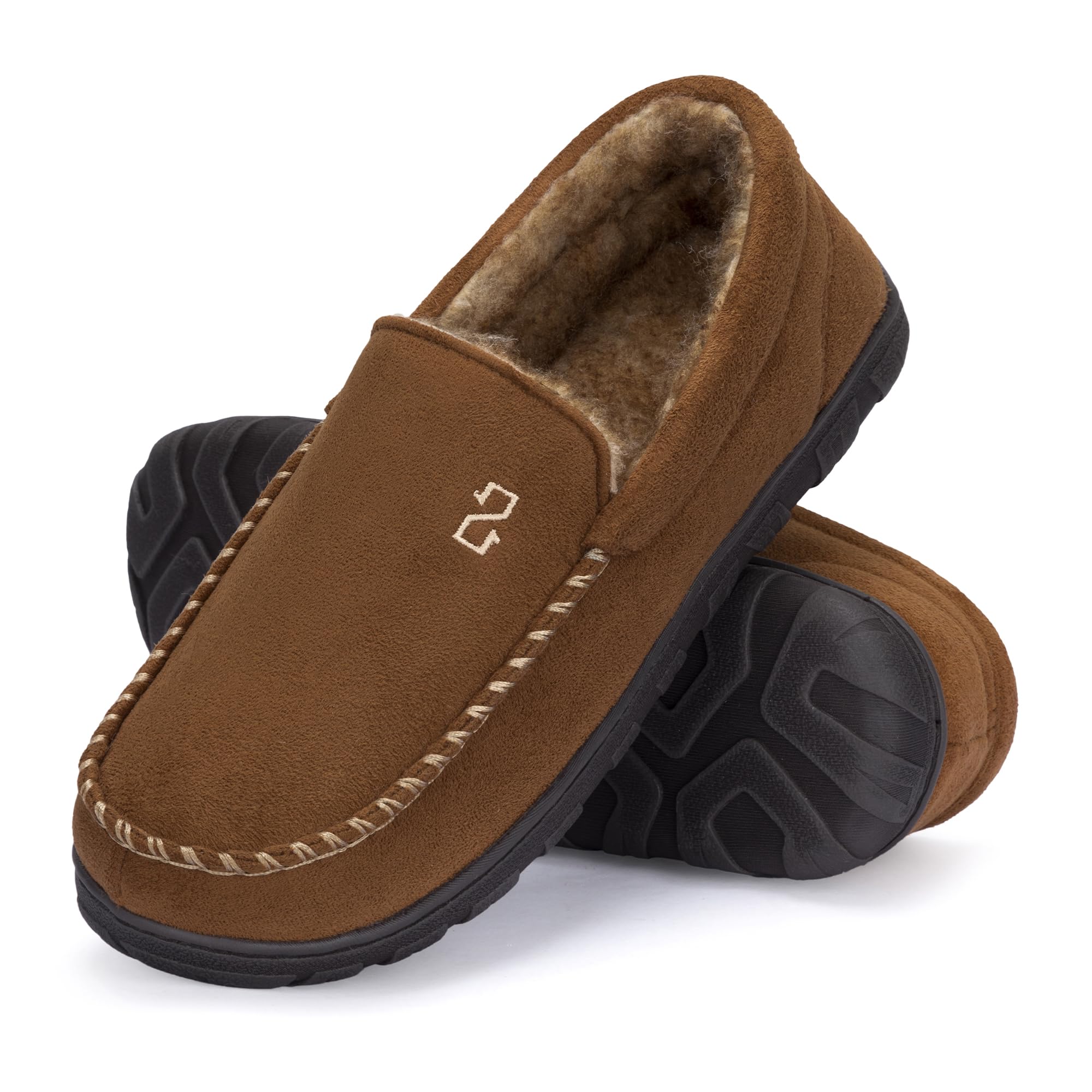 Zizor Men's Moccasin Slippers With Memory Foam, House Shoes for Indoor Outdoor