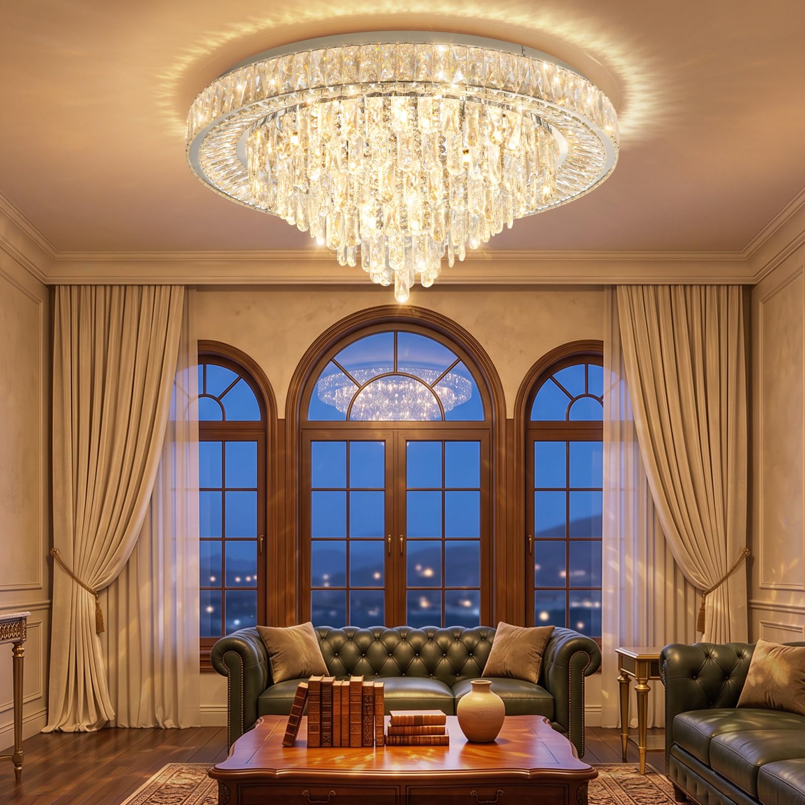 Photo 1 of dolria Modern Chandeliers for Living Room Crystal Ceiling Light Fixture LED Dimmable Lamp with Remote Pendant Lighting Flush Mount Ceiling Lighting for Dining Room Bedrooms
