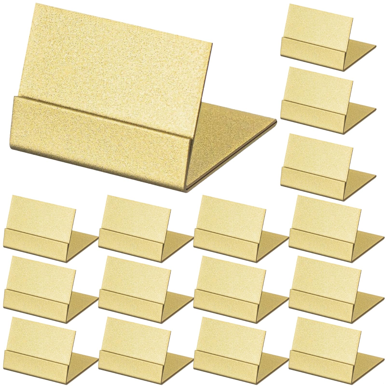 Set mit 24 goldfarbenen L-förmigen Namenskartenhaltern, faltbarer Metallständer zum Präsentieren von Karten, Etiketten, Bildern bei Veranstaltungen, Partys, Abendessen und Messen