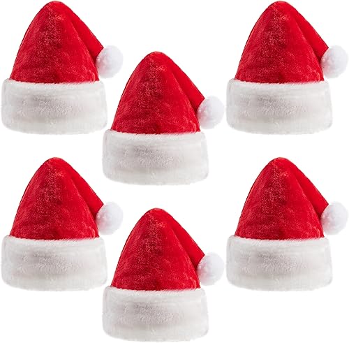 JOYIN 12 sombreros de Papá Noel de Navidad, sombreros de Navidad de terciopelo rojo con puños blancos para regalos de vacaciones y suministros de