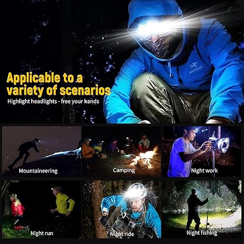 Miniatura 8 de Faro LED recargable 22000 de alto lúmenes USB, lámpara de cabeza COB con luz roja para adultos, pesca nocturna, construcción, mantenimiento, 90