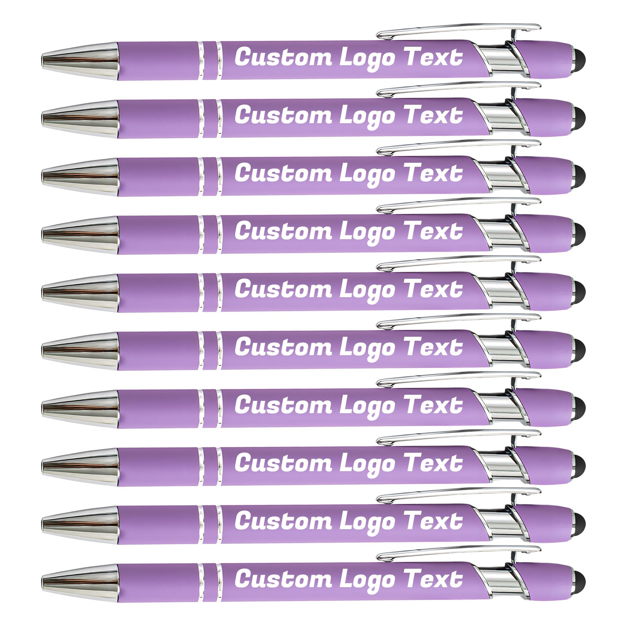 HEYZARDA Personalized Pens with Name Text Logo Custom Ballpoint Pen for Business Office Events with Stylus for Touchscreen 10 Pcs Purple
