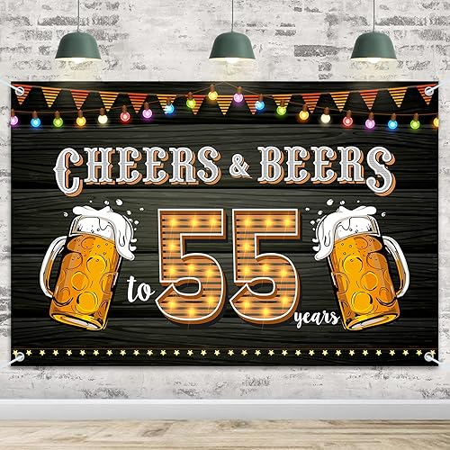 HAMIGAR Pancarta de aniversario de cumpleaños número 55 de 6 x 4 pies, decoraciones para fiestas de aniversario y cumpleaños de 55 años,