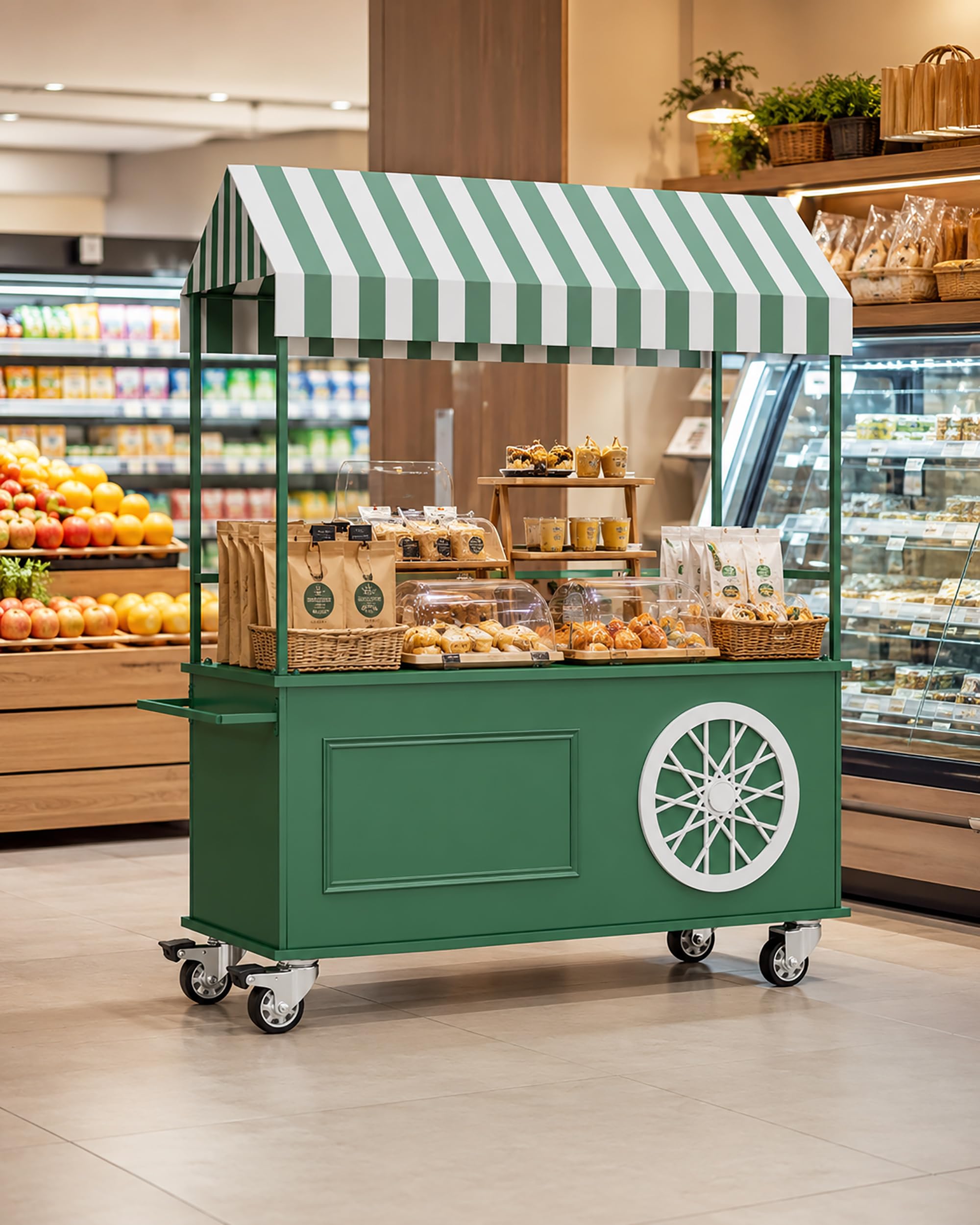 Przenośny wózek z daszkiem, komercyjny mobilny wózek uliczny dla sprzedawców jedzenia, stoisko sprzedażowe, kiosk wystawowy z zamykanymi kołami, do rynku, ulicznych przekąsek i wydarzeń