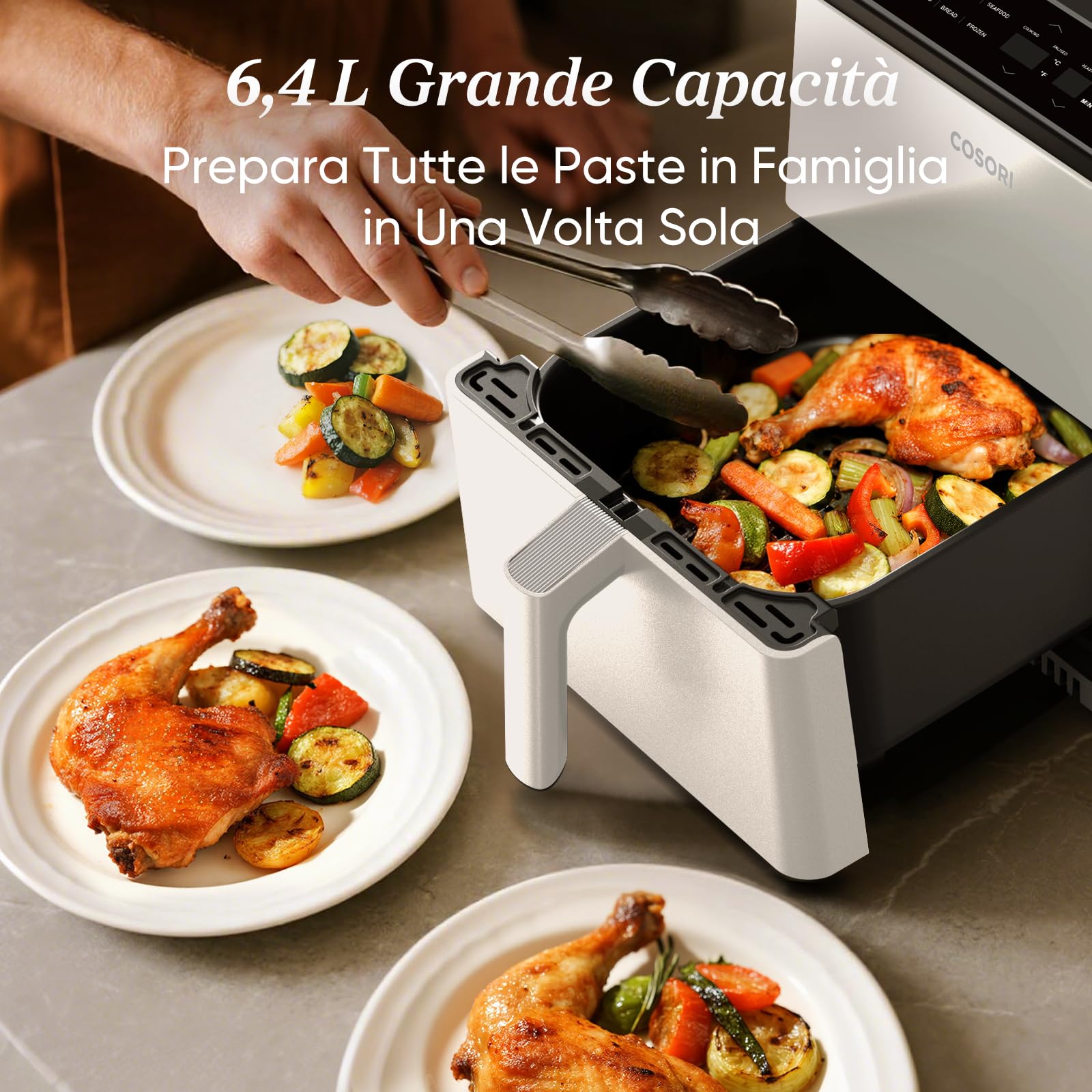 COSORI Friggitrice ad Aria, Air Fryer 6,4 Litri,Rivestimento Ceramico No PFAS, Forno Elettrico, Doppia Resistenza, Connessione Wifi, 11 Funzioni Preimpostate, Libro&APP Ricette, 1700W, P585S Bianco