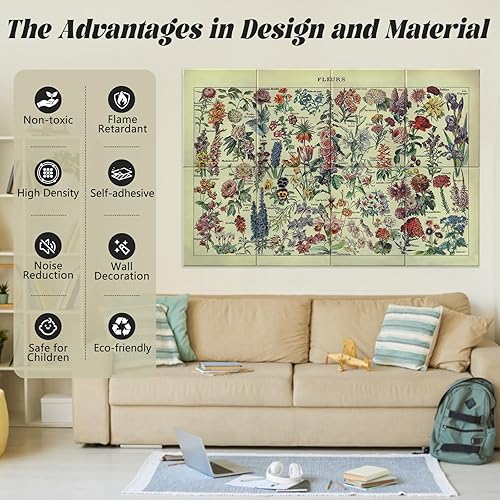 Miniatura 4 de Tutmyrea 8 paneles acústicos artísticos, paneles a prueba de sonido de 48 x 32 pulgadas para paredes, paneles acústicos decorativos estéticos,