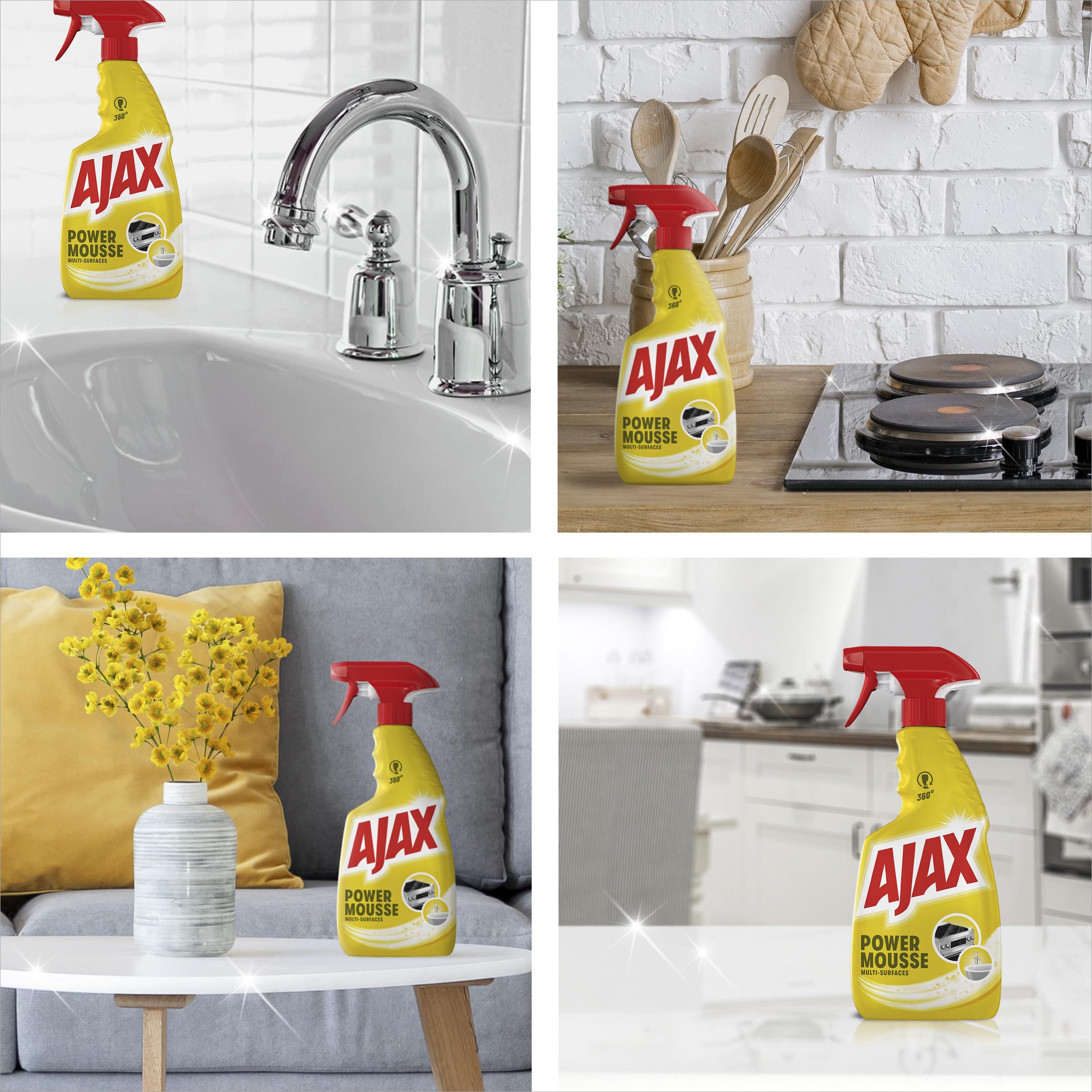 Ajax, Nettoyant Multi-Surfaces Power Mousse, Spray, Lot de 12 x 500 ml