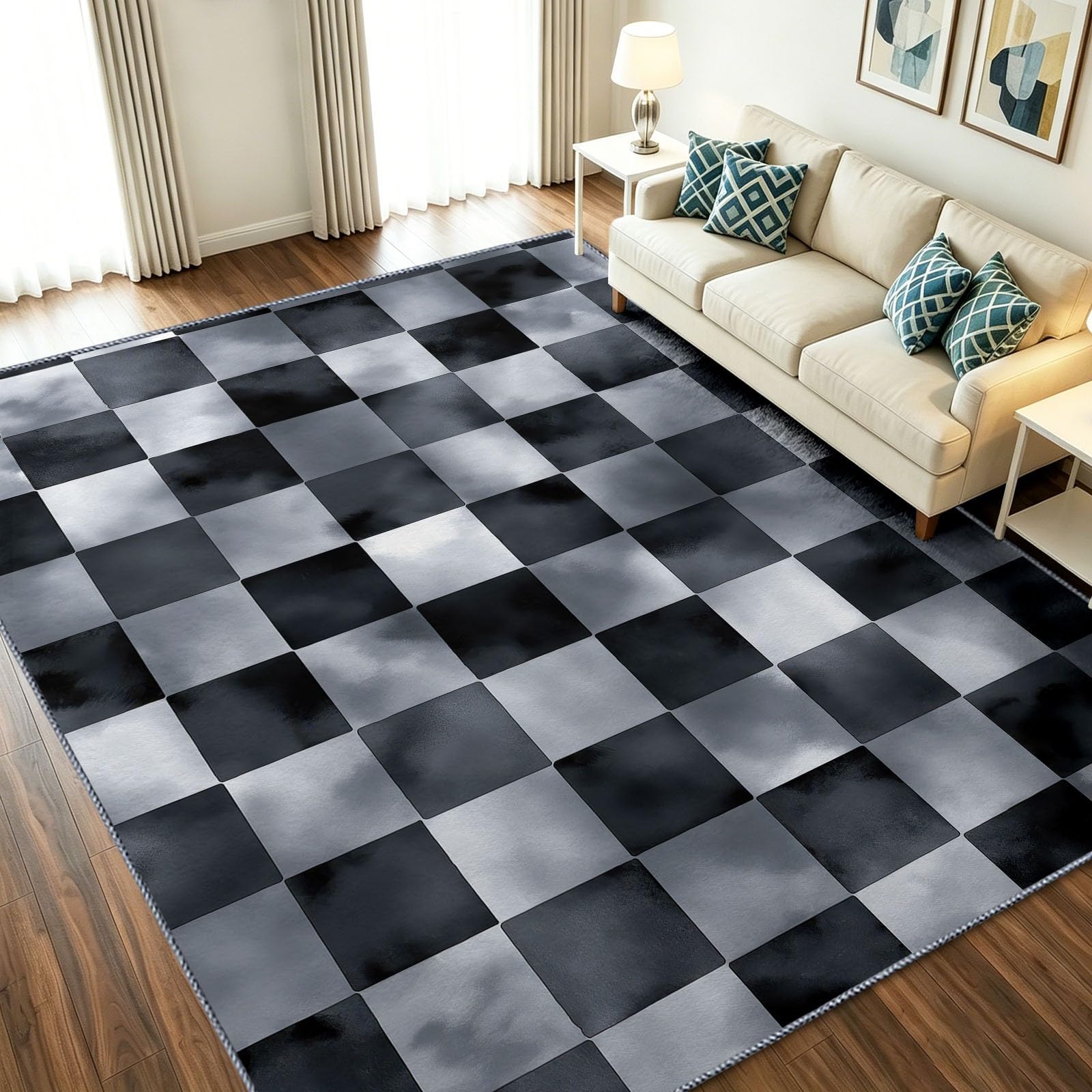 Tapis salon moderne géométrique damier 160x230 cm chic doux et confortable