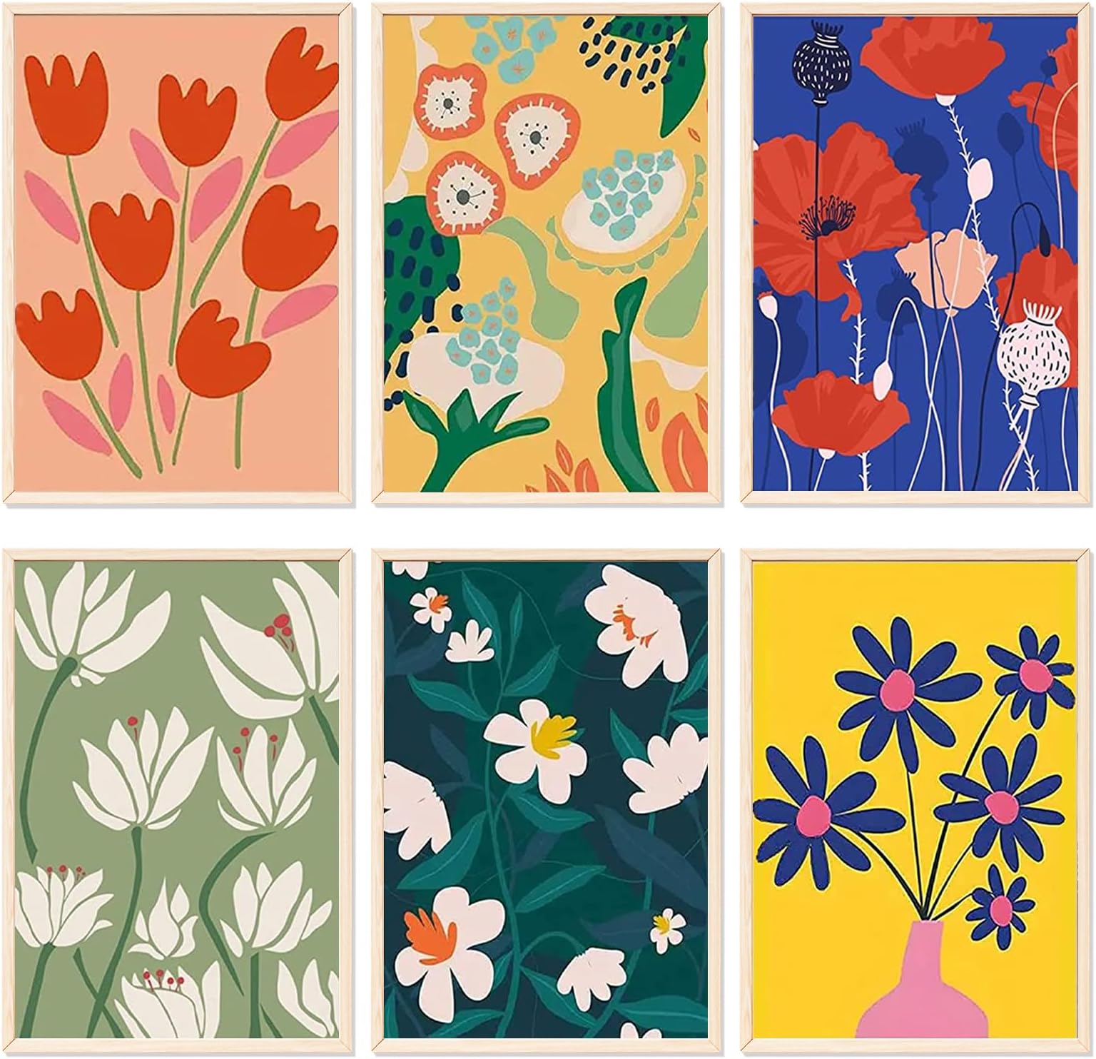YALKIN Paquete De 6 Kits De Pintura Por Números Para Adultos, Pintura Al óleo Acrílica Fácil Por Números, Kit De Pintura De Acuarela De Flores Por Números En Lienzo Sin Marcos Para Decoración De Pared