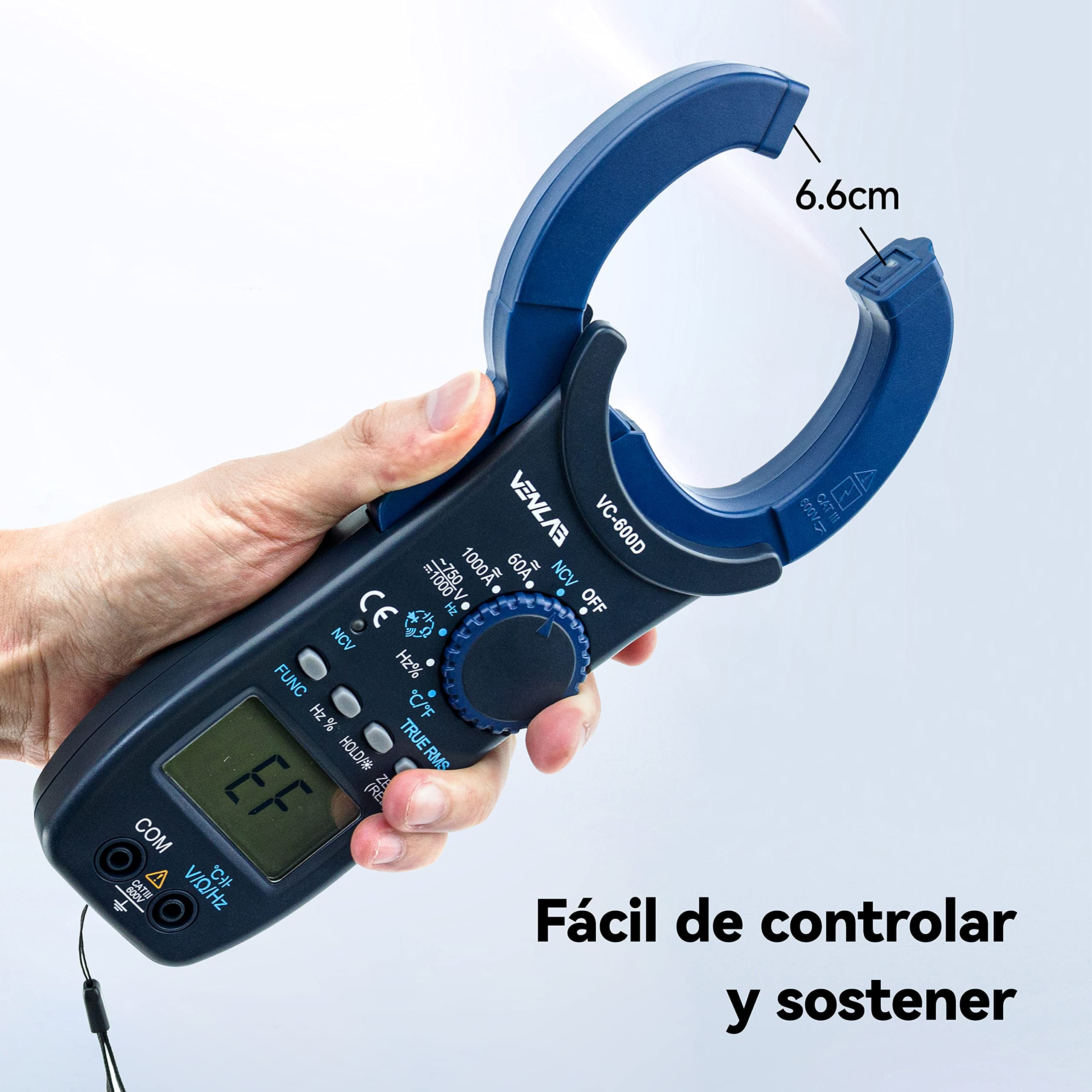 VENLAB Pinza Amperimétrica CA/CC 1000A, TRMS 6000 Cuentas, Pinza de corriente Voltaje, Medir Corriente y Tensión CA/CC, NCV, Resistencia, Capacitancia, Diodos, Continuidad, Frecuencia, Temperatura