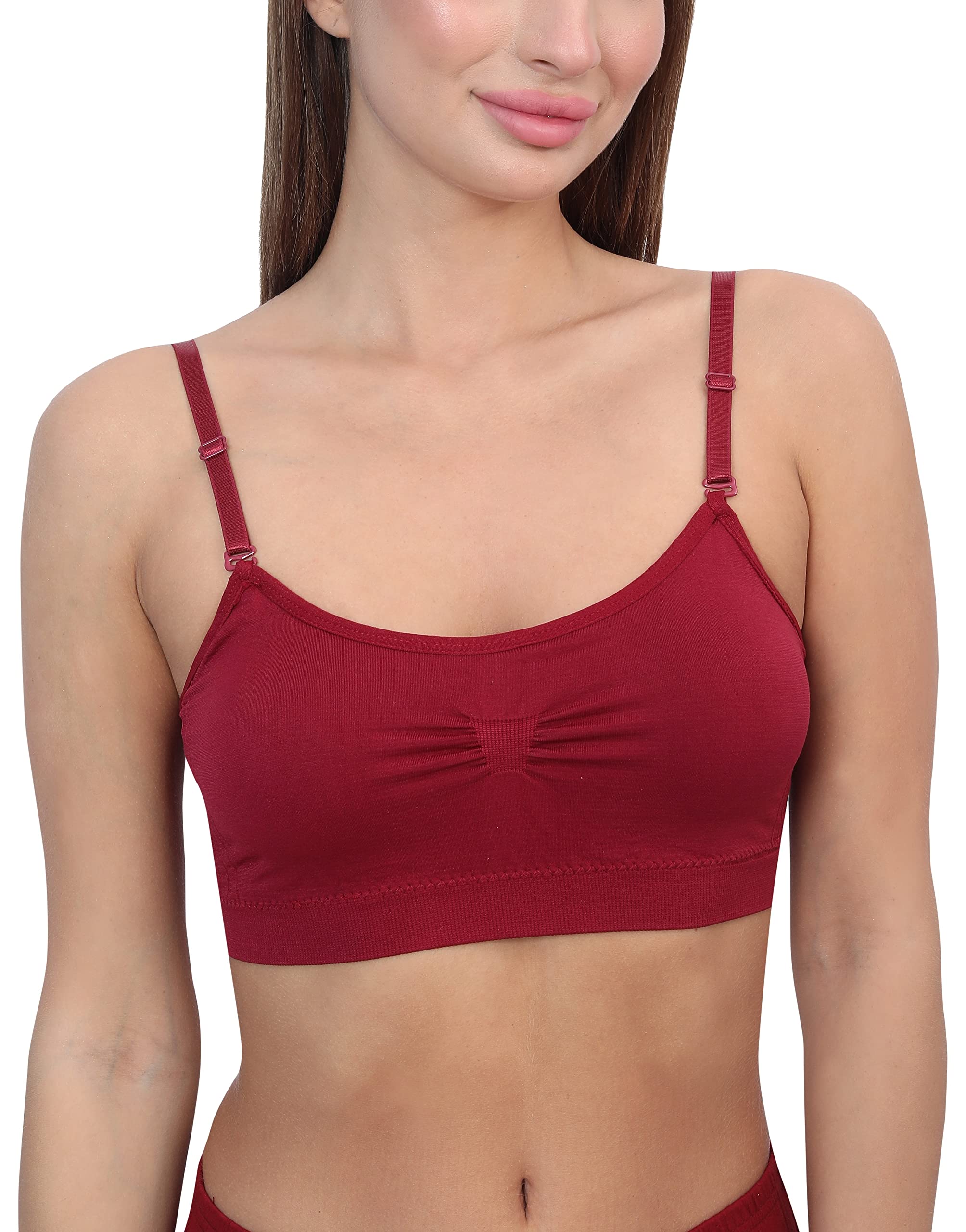 glamoras Women Girls Cotton Nylon and Spandex Padded Non Wired Seamless Sports Bra with Removable Soft Cups, Free Size-picture-44