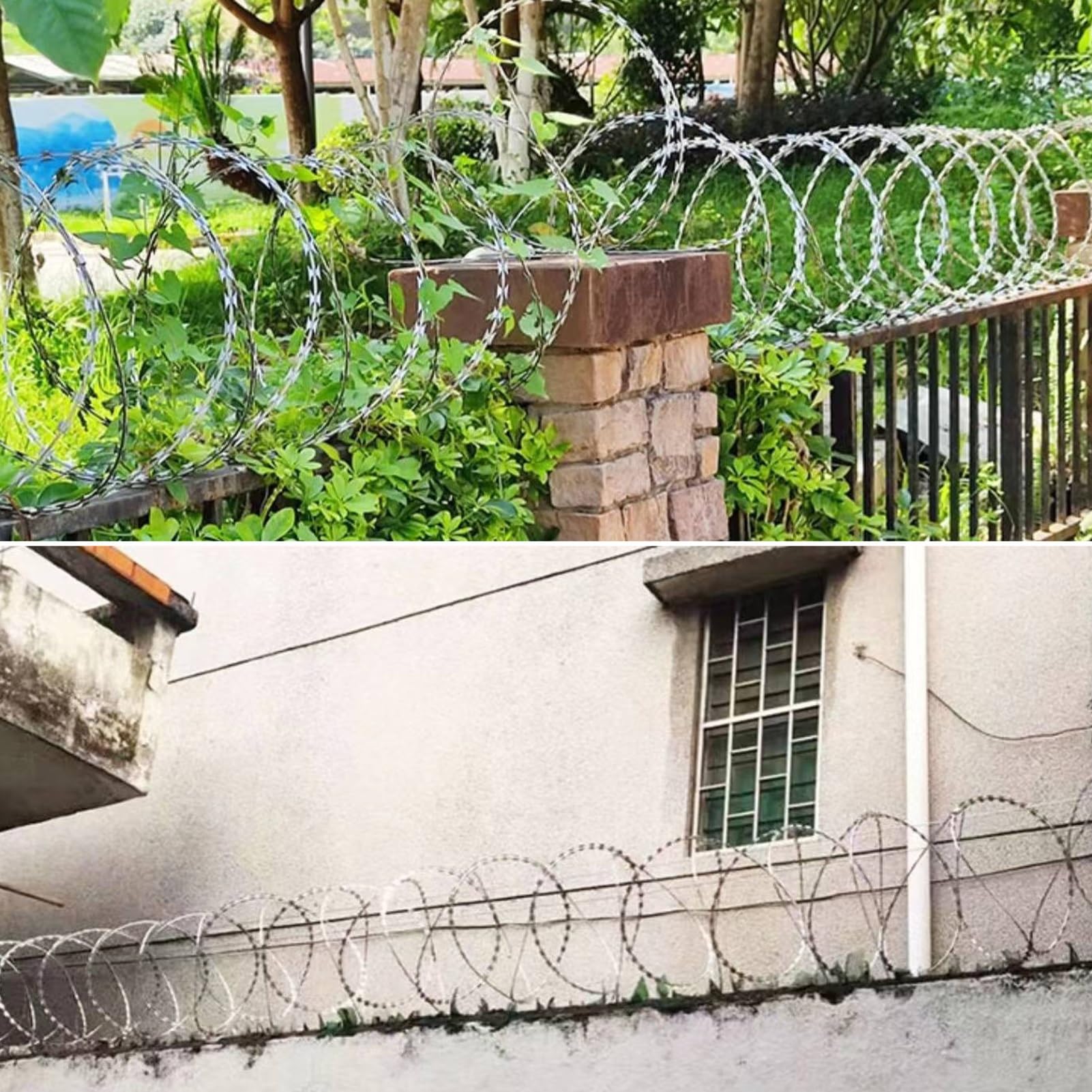 Alambre de púas en Rollo de Acero Inoxidable, Alambre de púas en Espiral (Plateado, Espiral Simple de 45 cm, 90 m) - Barrera de Seguridad Duradera para Uso doméstico, agrícola e Industrial