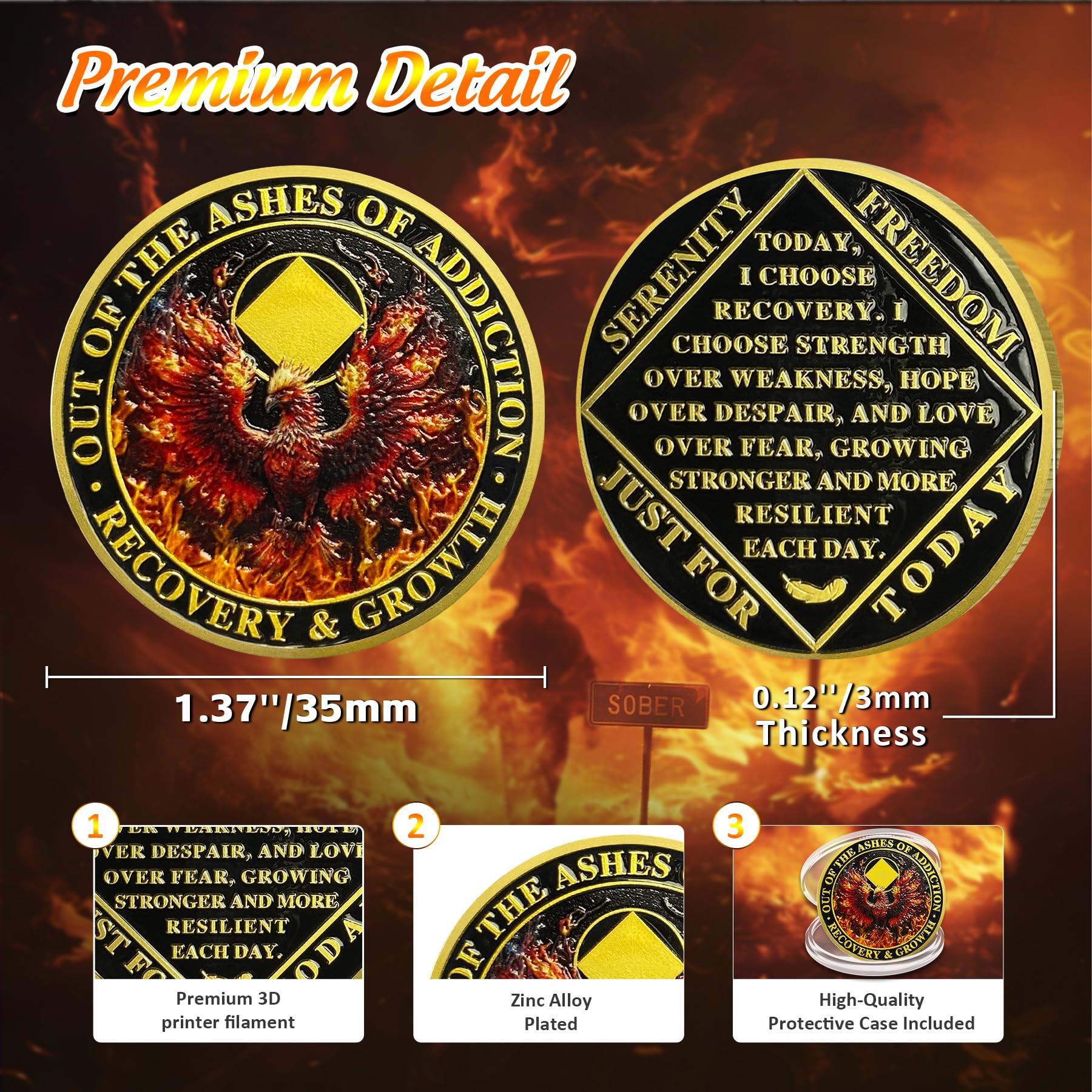 Zarte Phoenix Na Medaillons – Out of The Ashes Nüchternheitsmünze – Recovery Addiction NA AA Chips und Medaillons – Feiern Sie Living Clean Affirmation Narcotics Anonyme Geschenke für Männer Frauen
