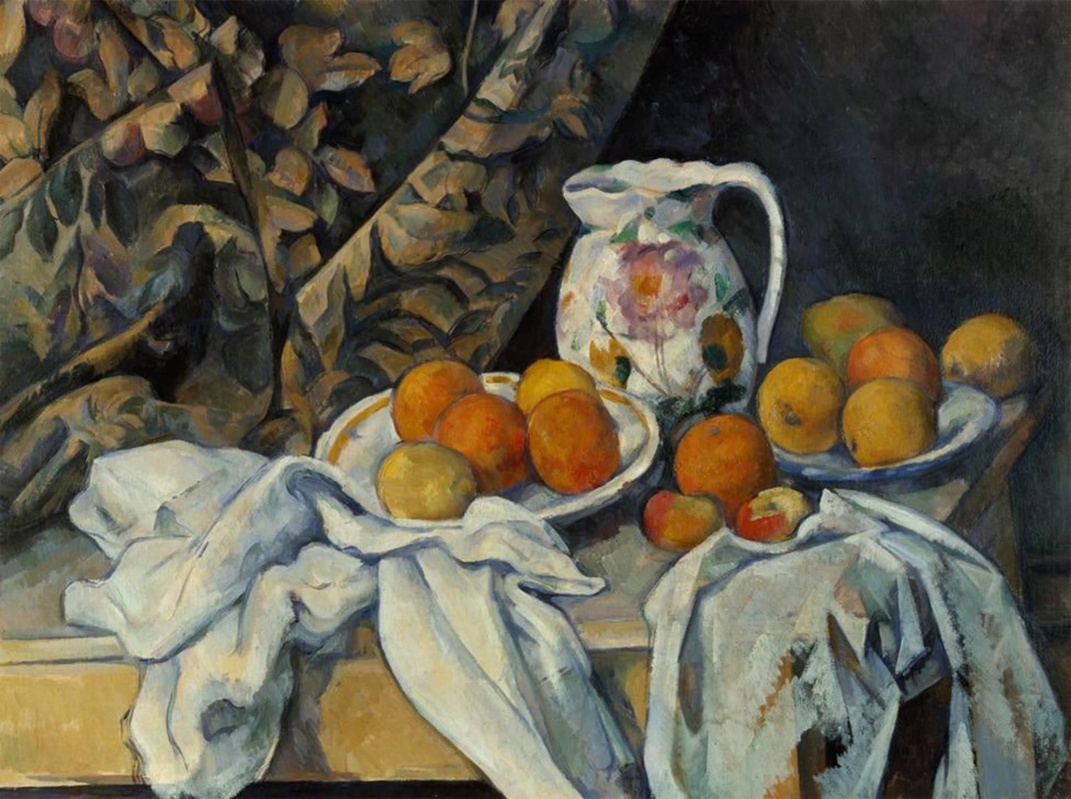 SERENDIPITP Vintage Wall Art Canvas Nordic Poster Canvas Print Picture Still Life with Curtain and Flowered Pitcher by Paul Cézanne Wall Art Poster for Home Decor 60x90cm