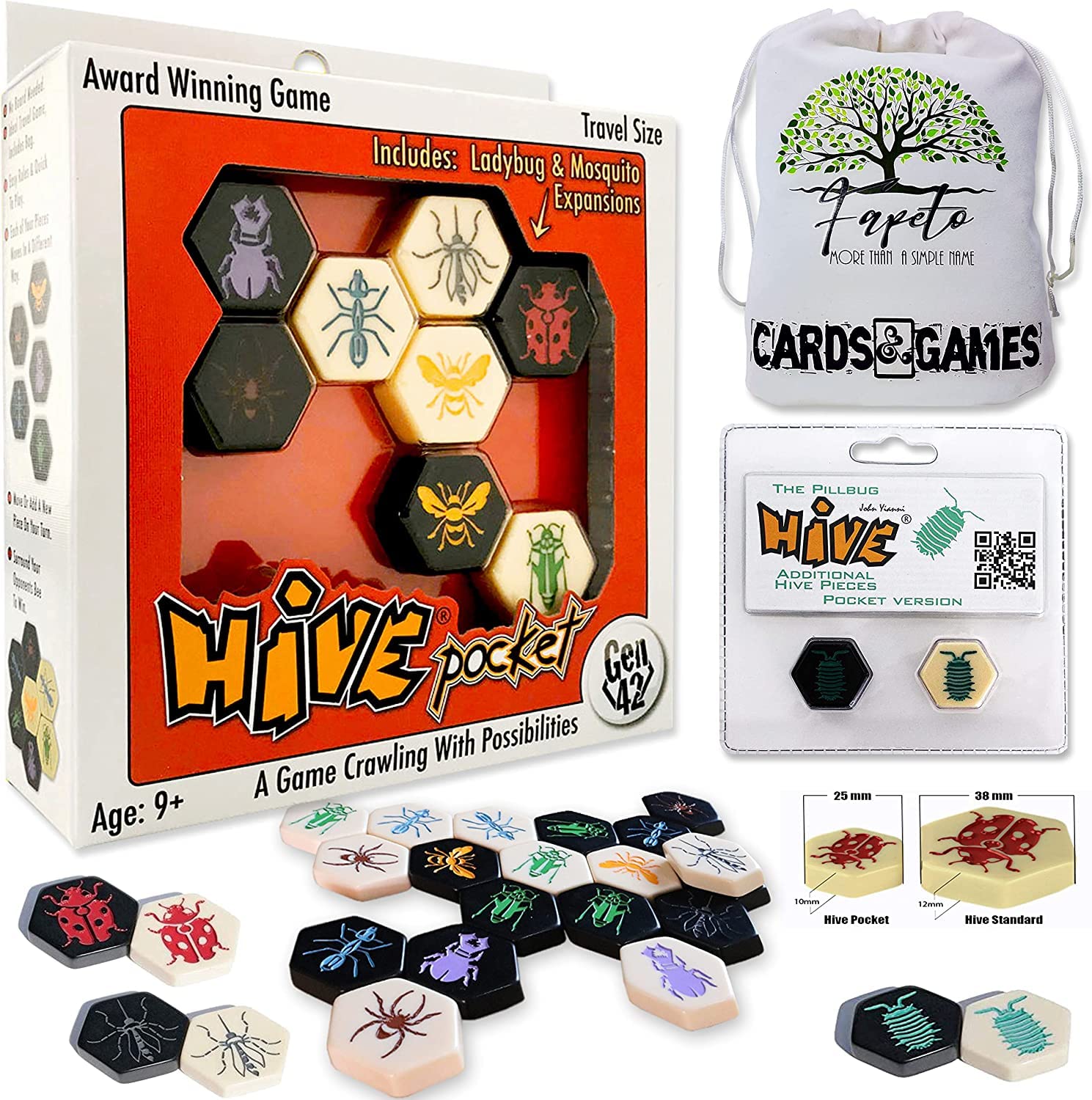 Fapeto More Than A Simple Name Drawstring Bag Bundle with Hive Pocket & Pillbug Pocket Version Board Game