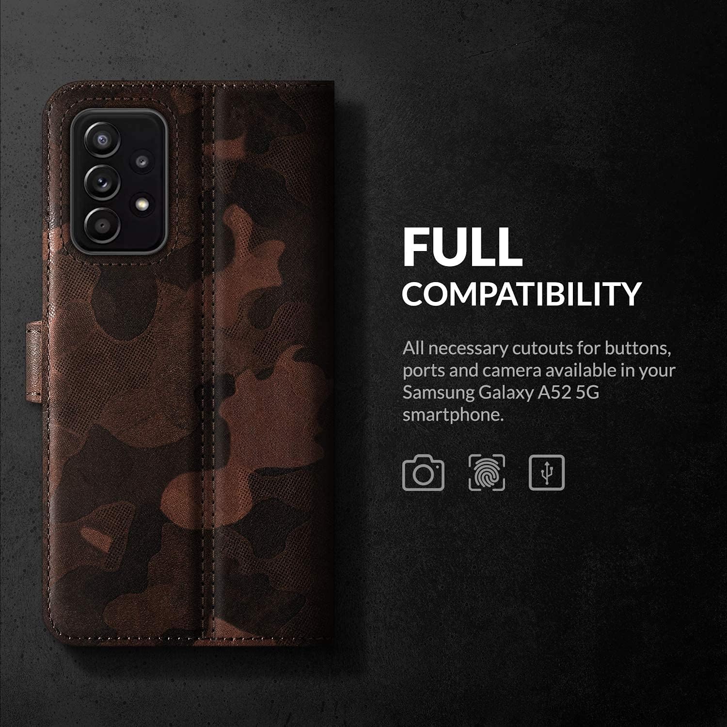 SURAZO Leather Wallet Case Compatible with Samsung A52 & A52s 5G - Genuine Italian Handcrafted Leather - 3 Built-in Card Slots & Cash Pocket - Secure Magnetic Closure Plus Stand Function.
