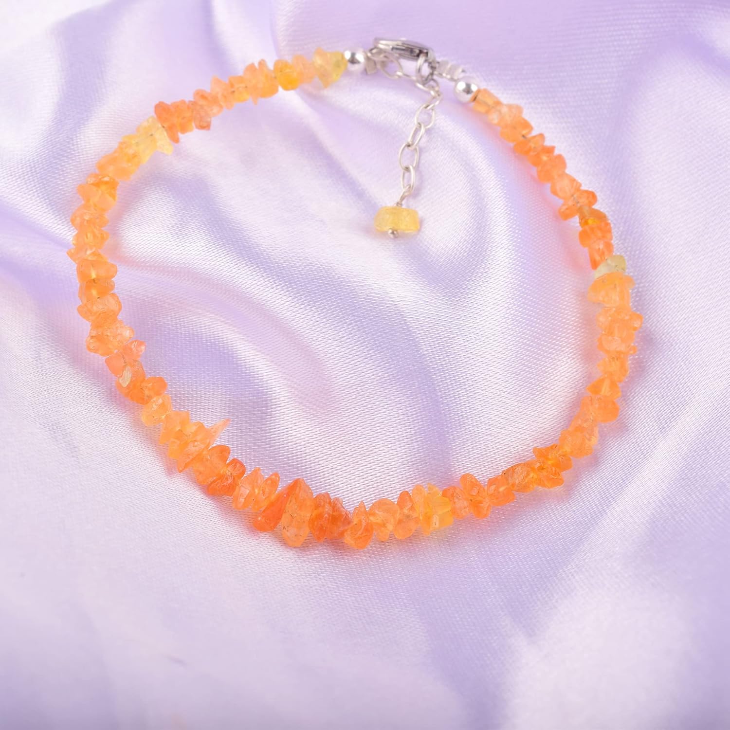 Natural Orange Sapphire Raw Bracelet for Women, Rough Gemstone, September Birthstone, Healing Stones, Gorgeous Jewelry, Chakra Bangle Bracelet, 925 Sterling Silver 8 inch (orange sapphire)