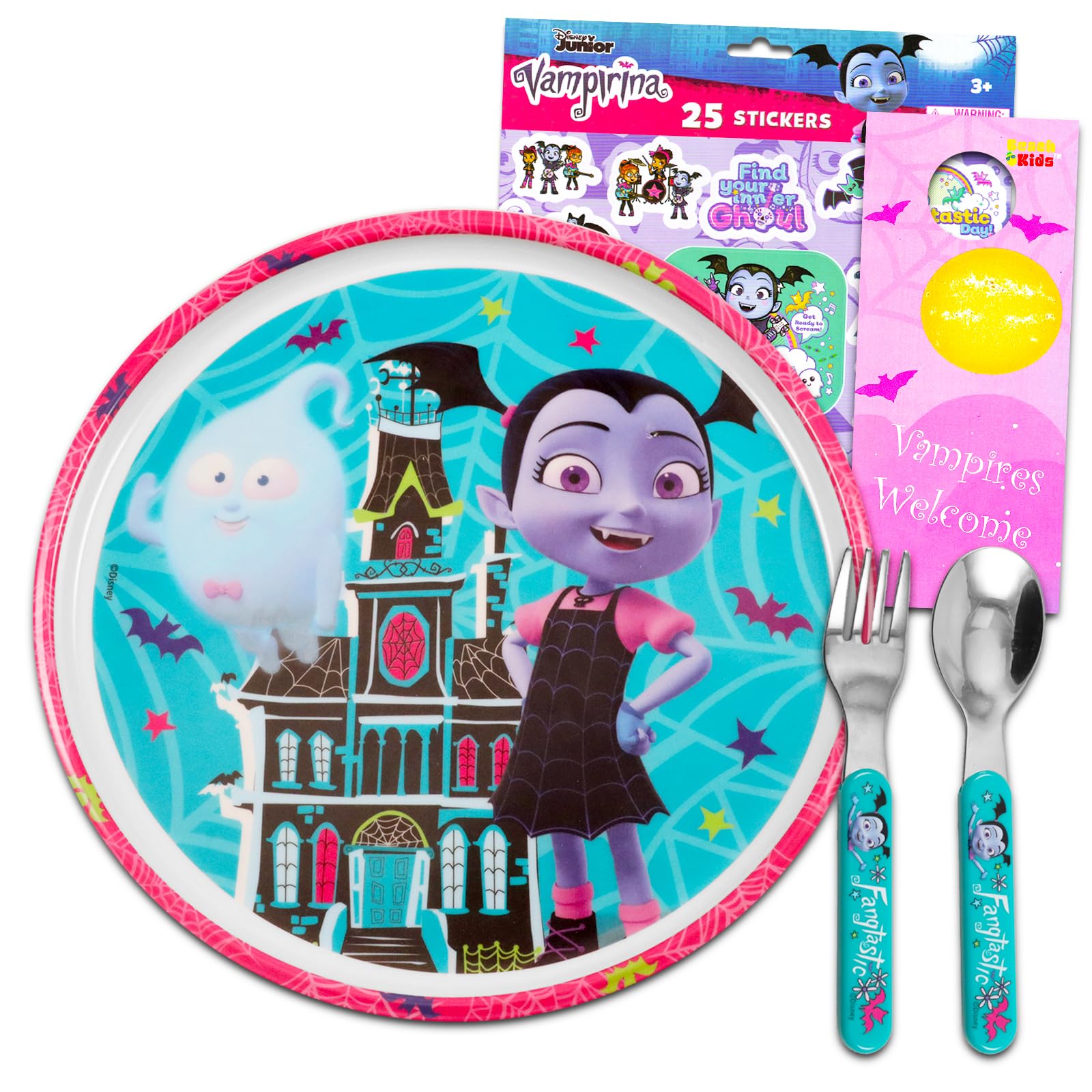Vampirina Dinnerware Set for Girls - Bundle with 3 Forks, 3 Spoons, Stickers, More | Vampirina Flatware Kit for Kids, Toddlers