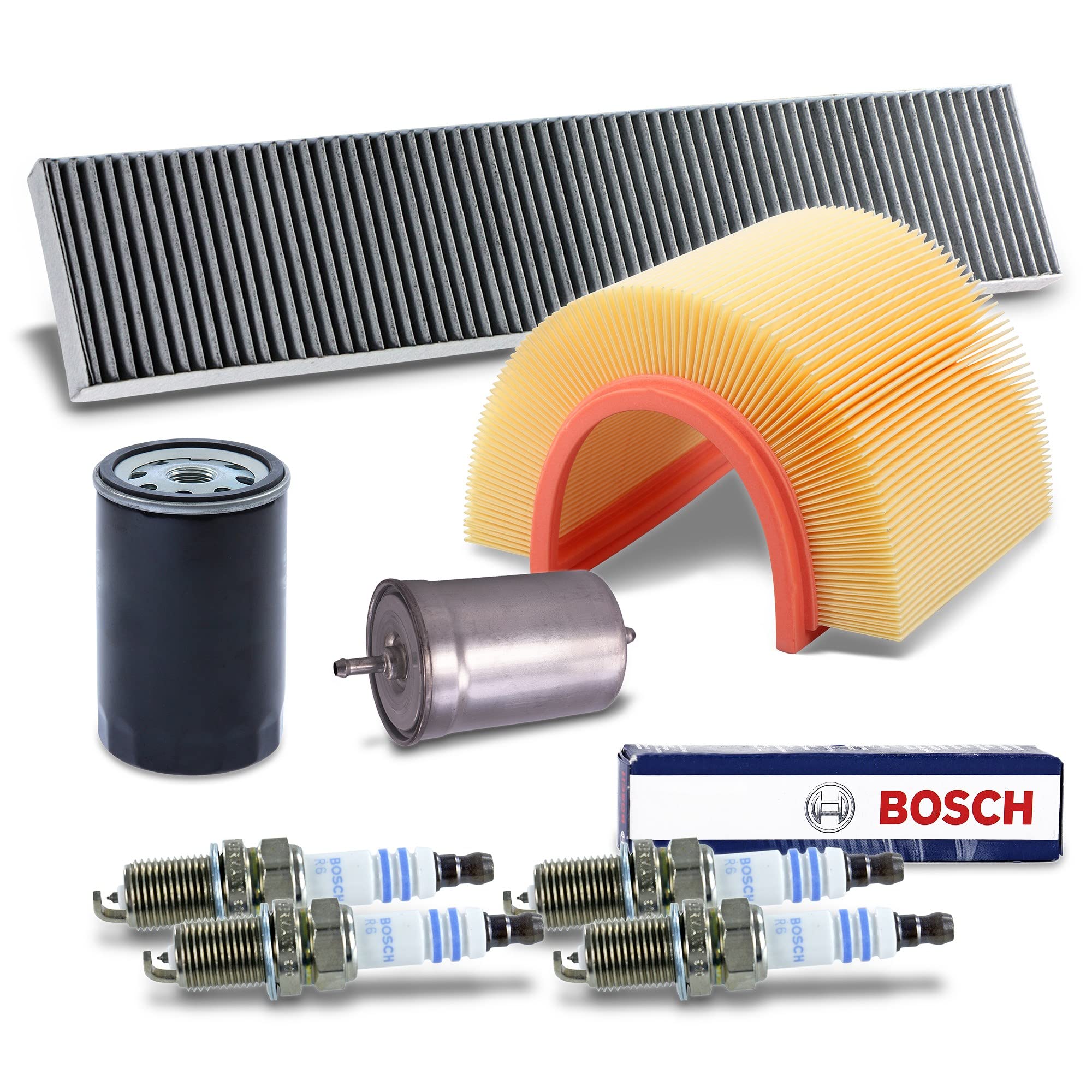 BESTPRICE Paquete de inspección juego de filtros con 1x filtro de aceite,de aire,de habitáculo con carbón activado,de combustible, 4x bujías Super Plus FORD GALAXY I (WGR)