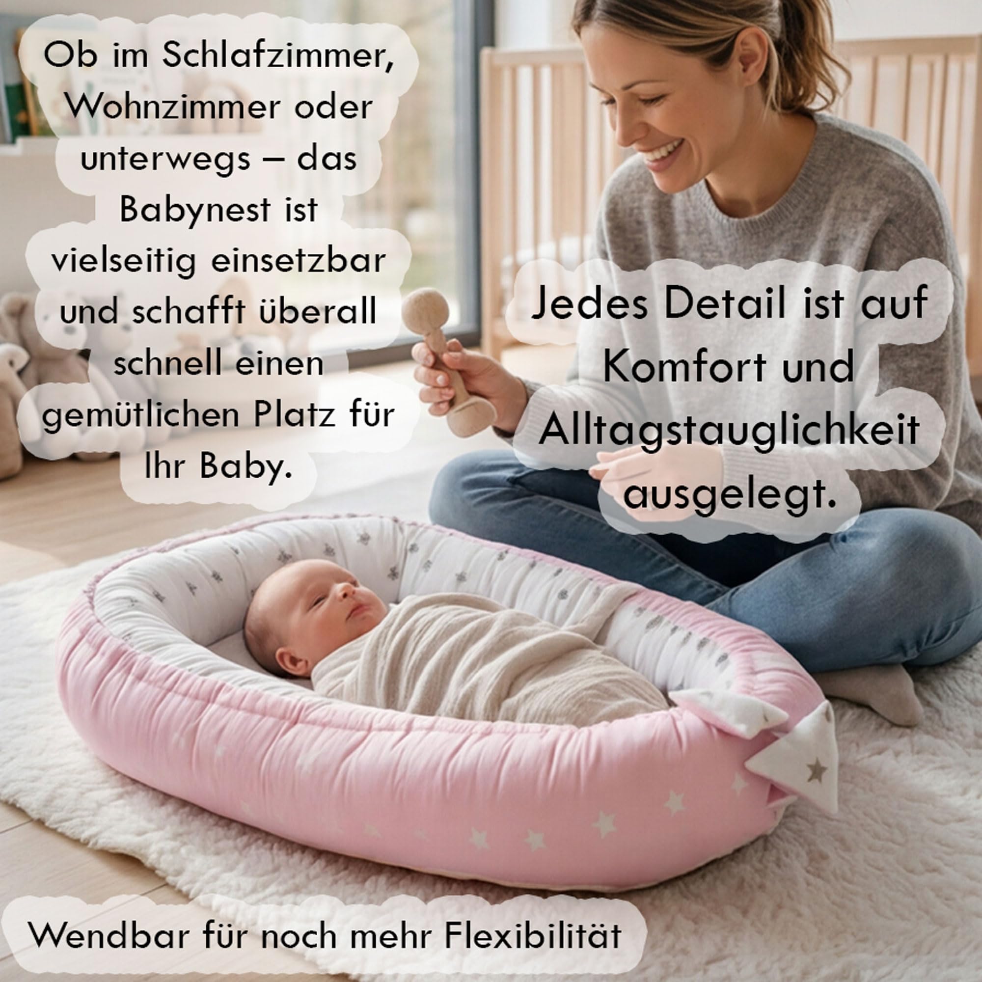 PaLulli nid bébé nid bébé Cocon bébé 50x90 cm, 2 Faces, 100% Coton, nid pour lit bébé, nid Douillet, Oreiller, lit de Voyage pour bébés et Nourrissons (étoiles D)