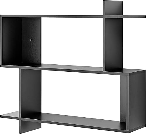 Miniatura 9 de Danya B. Manasa Floating Geometric Kilter Estante de pared de dos niveles - Hickory