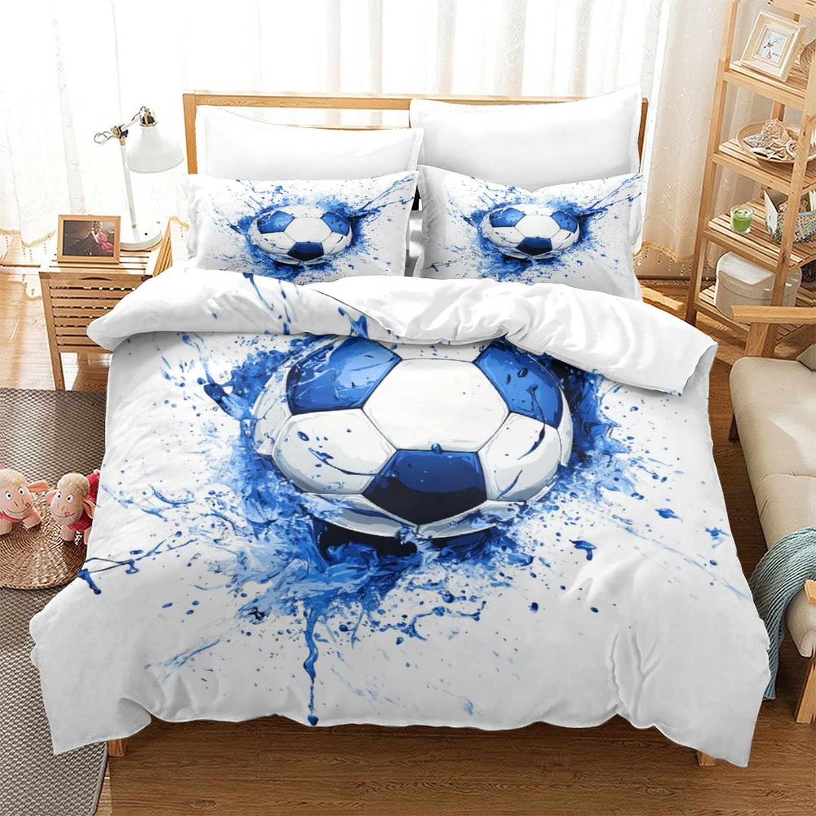 P1S9U7W5Y Dynamic Football 3D Printed Duvet Cover Set 3pcs Microfiber Soccer Bedding Set King（220x240cm）