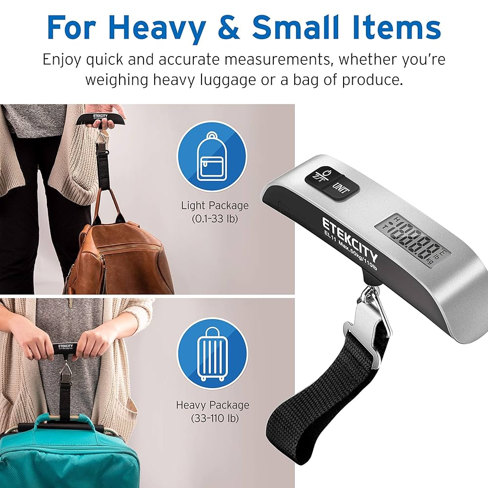 VIGIND Digital Luggage Scale, Portable Handheld Baggage Electronic Scale, Suitcase Scale With Temperature Sensor And 110 Pound Capacity Hanging Luggage Weight Scale For Travel - Battery Included