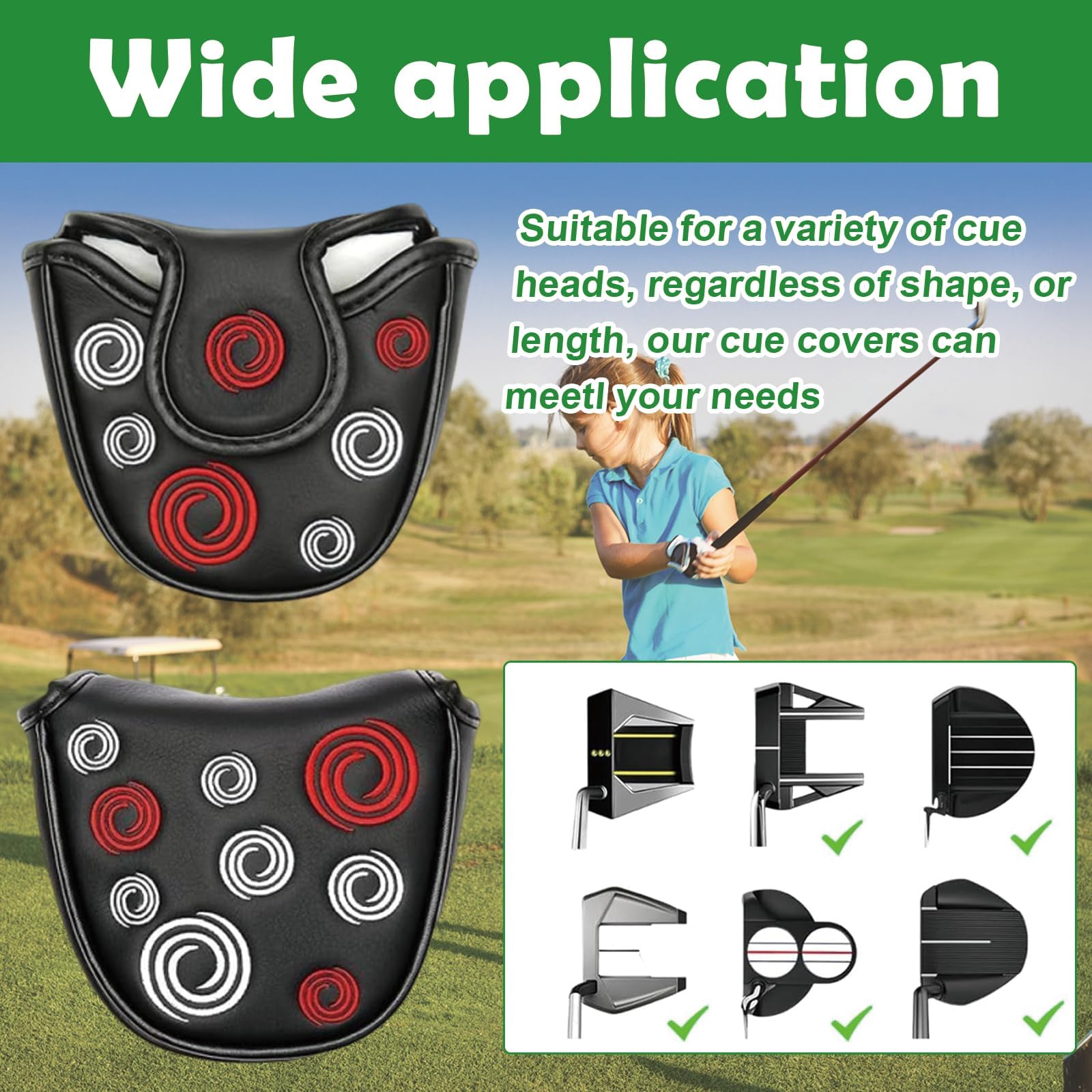 Premium-Magnetverschluss, halbrund, für Golfschlägerhaube, PU-Leder, Schlägel-Putterabdeckung