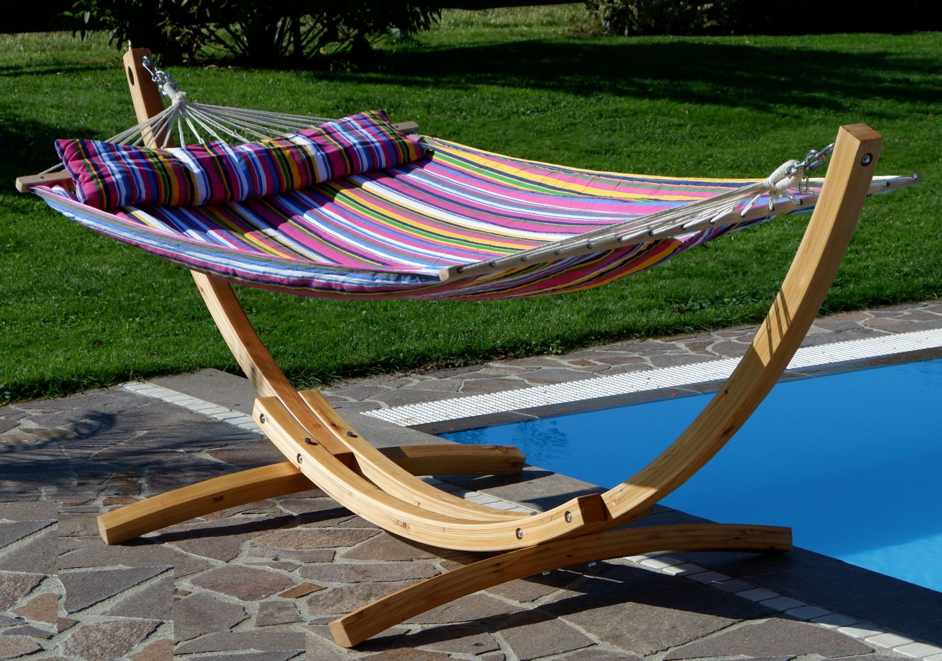 AS-S 320cm XL Limited Edition Cadre de hamac en Bois de mélèze avec hamac et des vis en Acier Inoxydable tapissés Blanca-LIM-Pink