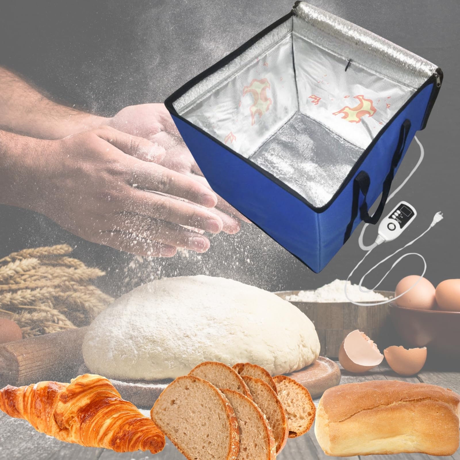 Cloud Fire Caja de Fermentación Plegable, Ajuste de Temperatura, Con Tapa, Multifunción Extraíble Para El Hogar, Pan, Pizza, Yogur, Vino de Arroz (Azul)