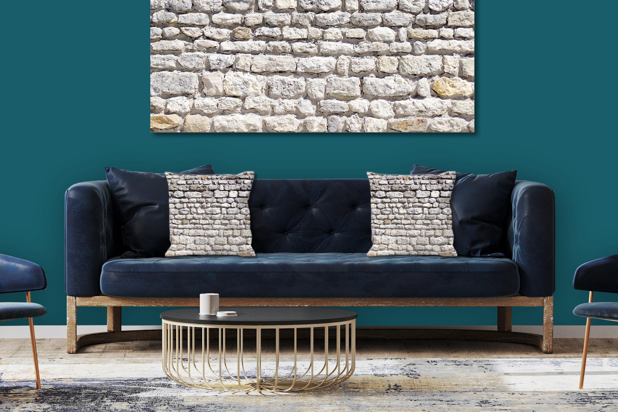 Steinwand - Foto-Kissen-Hülle Set (2 STK.) 40 x 40 cm | Kissen-Bezüge - passend zu Wandbild - Deko-Kissen - Steine Muster Struktur Haus Wand
