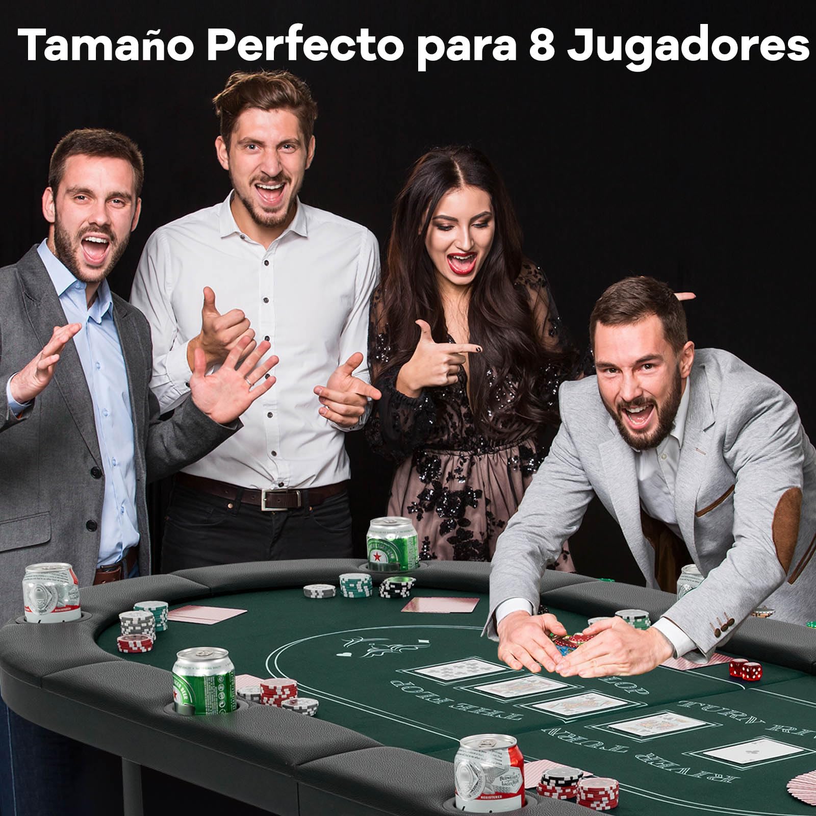 GOPLUS Mesa de Póker para 8 Jugadores, Juego de Cartas Plegable de 182 cm con 8 Portavasos de Metal, Barandas Acolchadas, Blackjack Texas Hold'em para Casa, Fiestas (Verde)