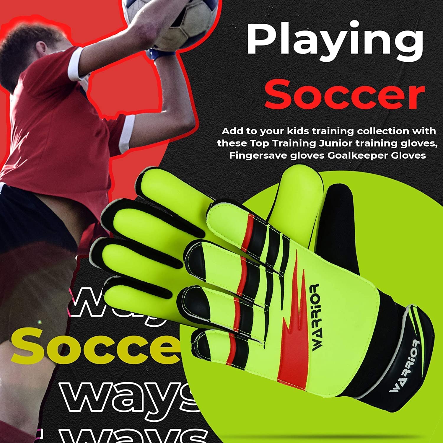 warrior gears Goalkeeper Glove Kids, Football Goal Keepers Gloves, Goalie Glove Kids with Double Wrist Protection - Image 3