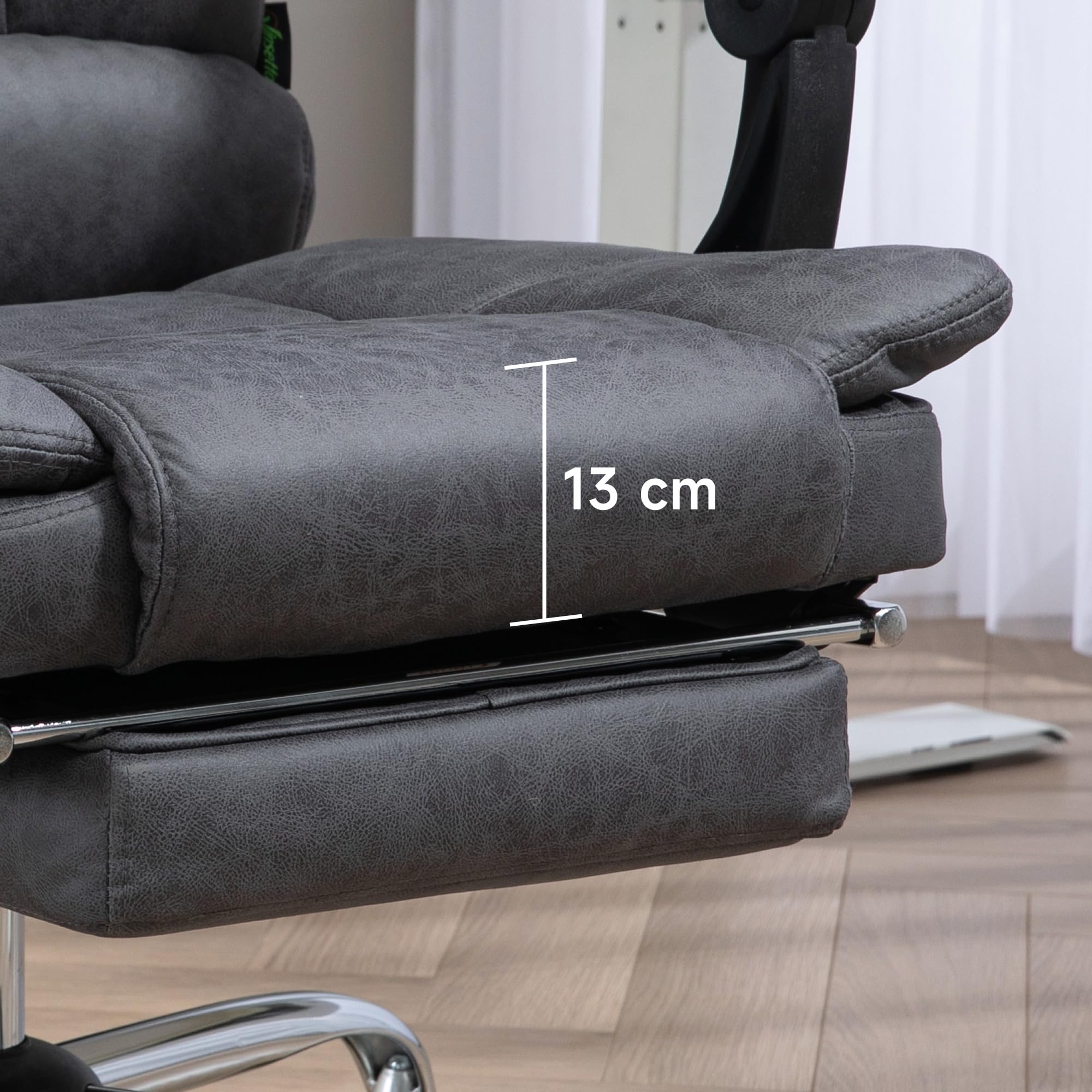 Vinsetto Bürostuhl mit Vibrationsmassage, aus Mikrofaser, Dunkelgrau | Ergonomischer Chefsessel, Lendenwärmer, Schreibtischstuhl, Liegefunktion, Fußstütze, Höhenverstellbar, mit Seitentasche
