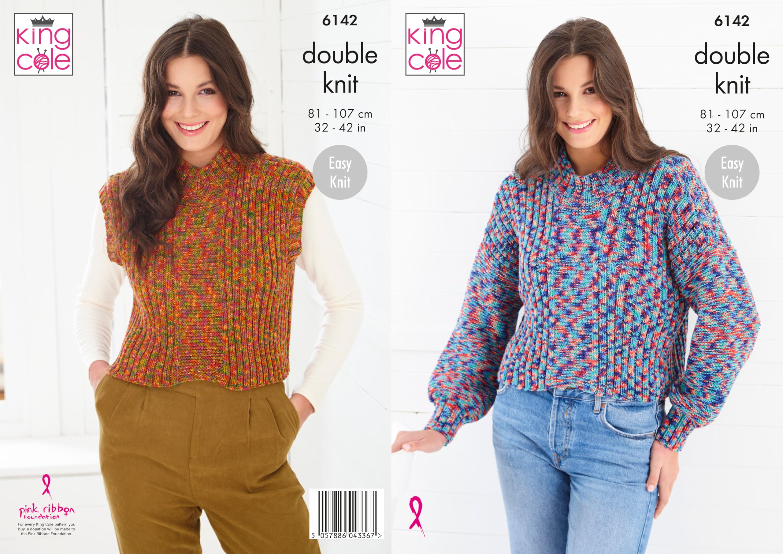 King Cole Women’s Knitting Pattern Easy Double Knit Sweater and Top (6142), 32” – 42” (81cm – 107cm) Bust