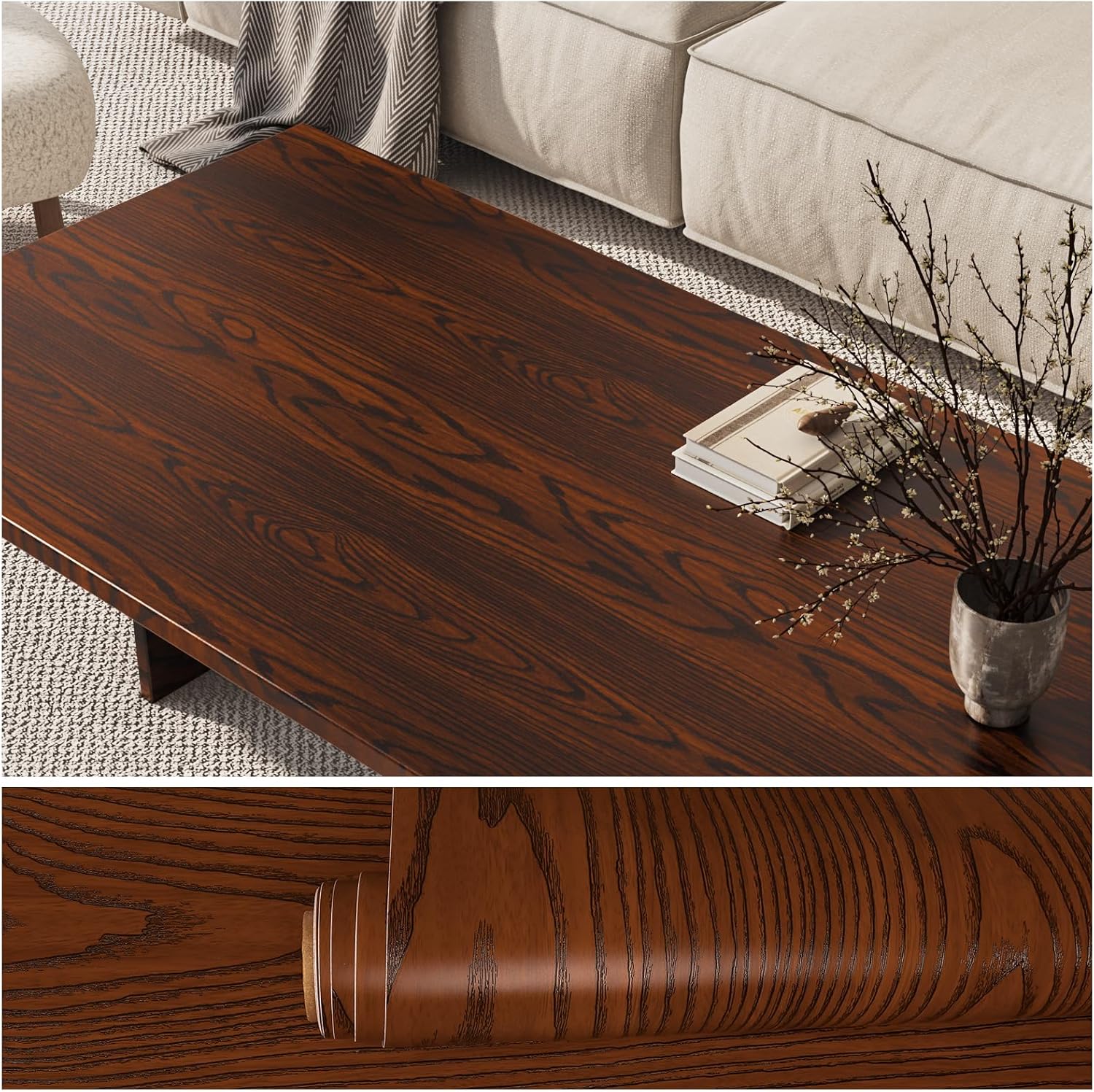 VEELIKE Mahogany Brown Wood Wallpaper Peel and Stick Wood Grain Contact Paper Self Adhesive Waterproof Removable Wood Contact Paper for Cabinets Countertop Table Kitchen Shelves Furniture 118‘’x15.7''