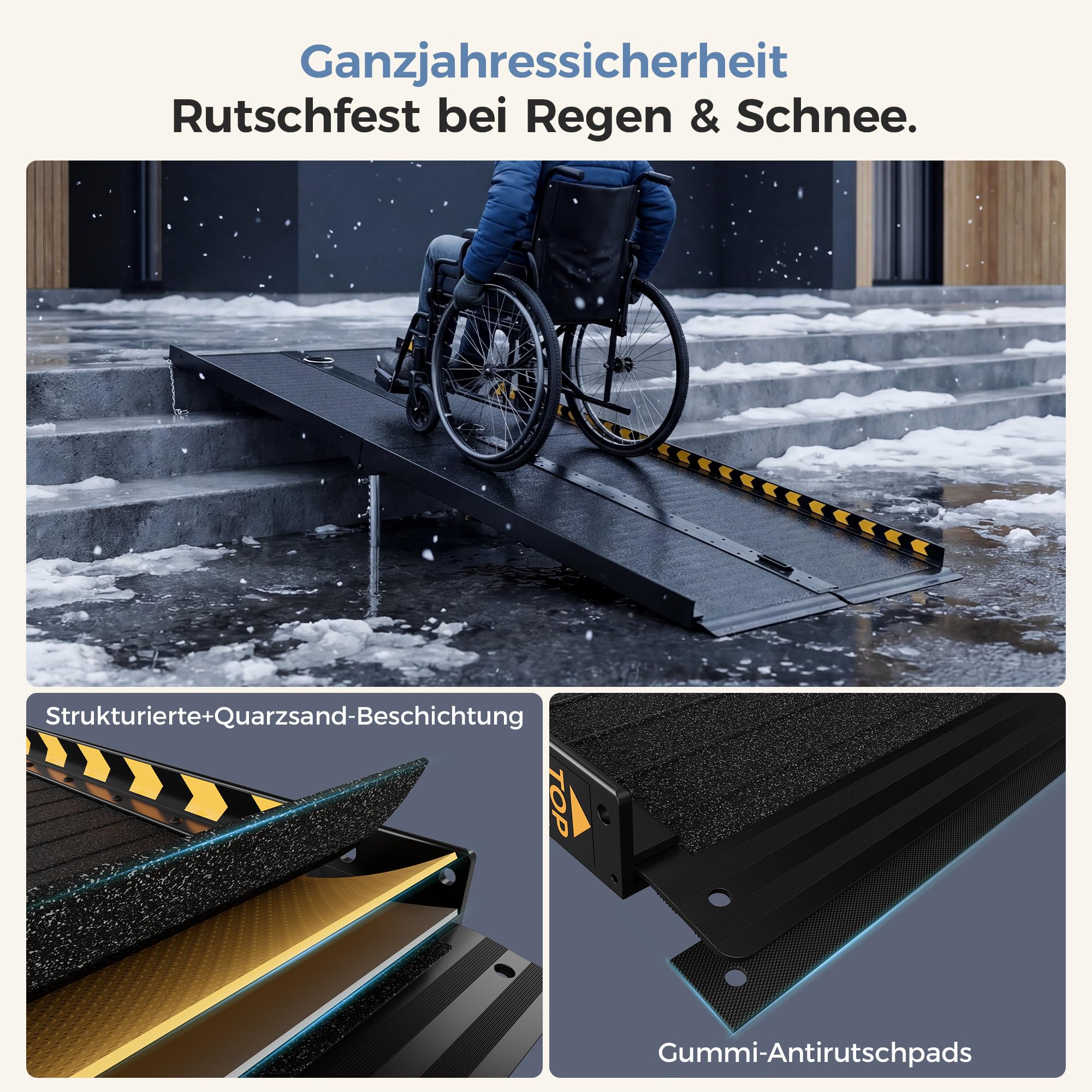 213 cm Rollstuhlrampe, 363kg Kapazität, mit 4 verstellbaren Stützen, 4 Rädern, Hochfeste Aluminiumlegierung, Anti-Rutsch, 4-Wege Faltbar, Ideal Rampe Rollstuhl für Treppen & Türschwellen 17-35 cm