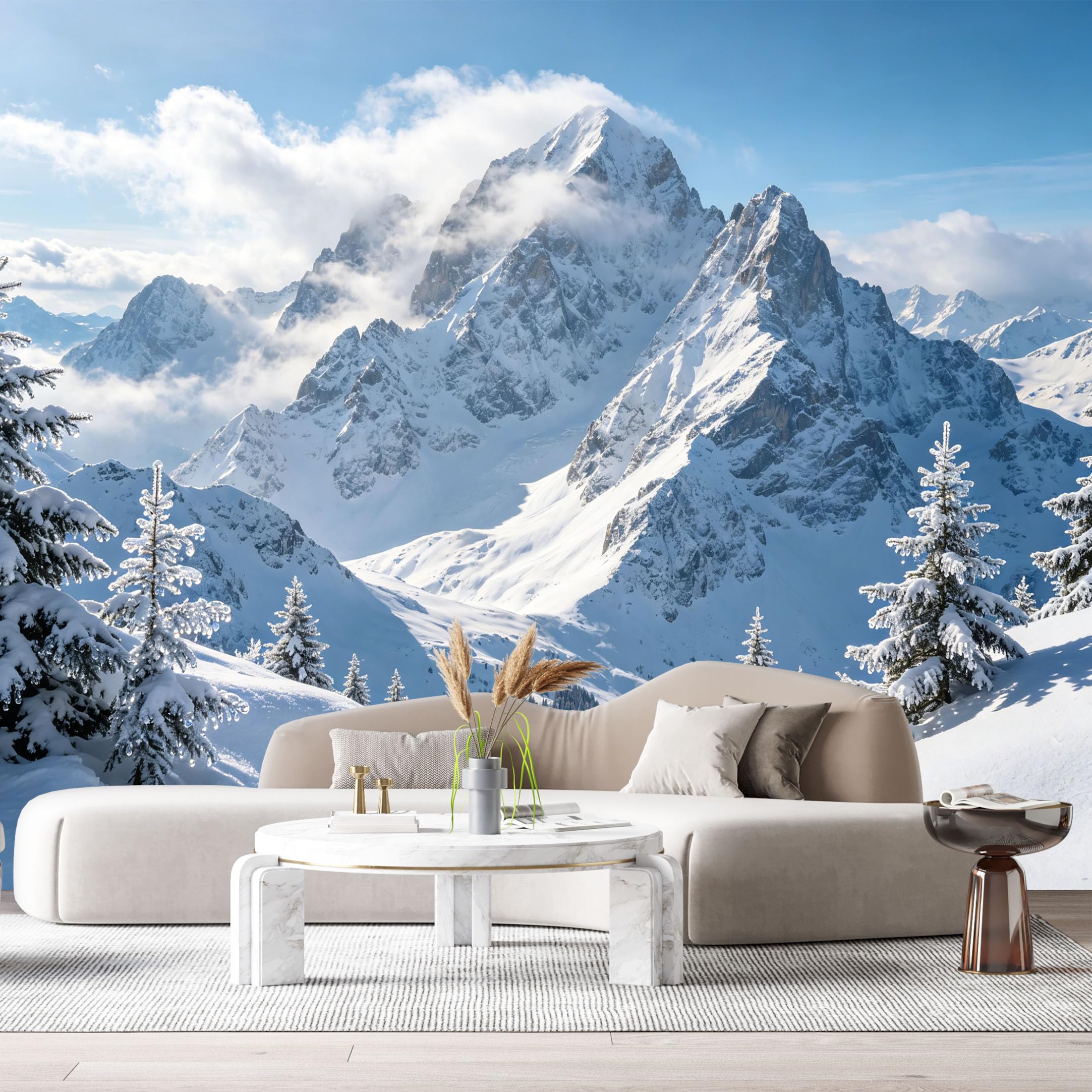 Custom Size Wall Murals Snow Capped Mountain Peak Landscape 3D Trompe L’oeil Winter Pine Forest SelfAdhesive Wall Fabric Removable Large Wallpaper for Photo Living Room