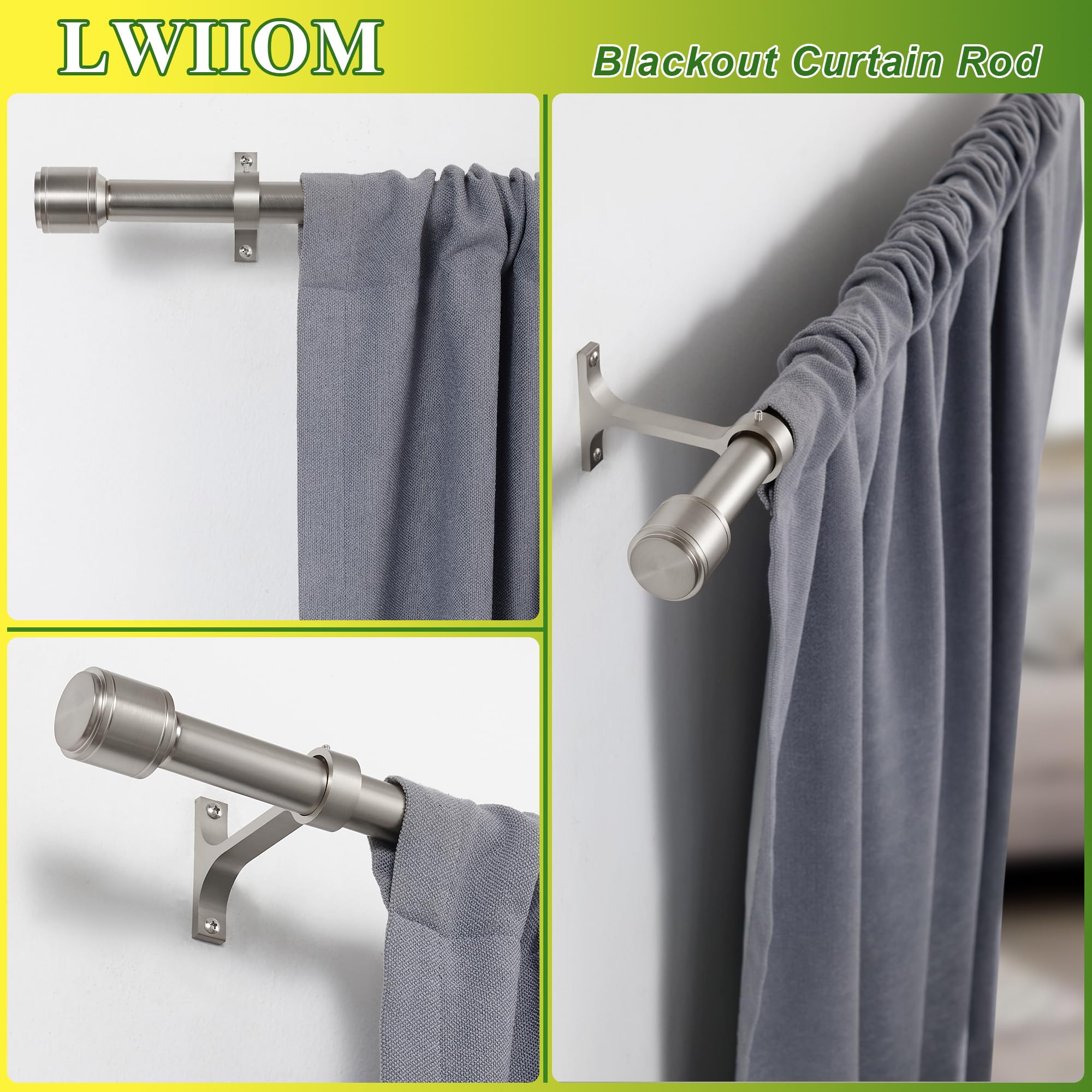 Lwiiom Brushed Nickel Curtain Rod - Adjustable 16 To 120 Inch, 1 Inch Diameter With Aluminum Brackets For Wall Or Ceiling - View #10
