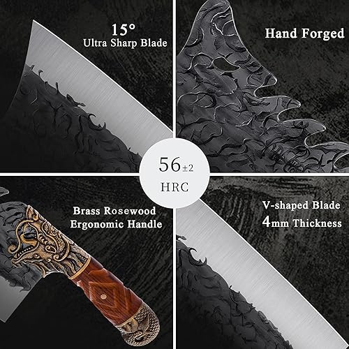 Miniatura 7 de Cuchillo de chef serbio con cuchillo de carne forjada, cuchillo para deshuesar carnicero, regalo vikingo para hombres para caza al aire libre,