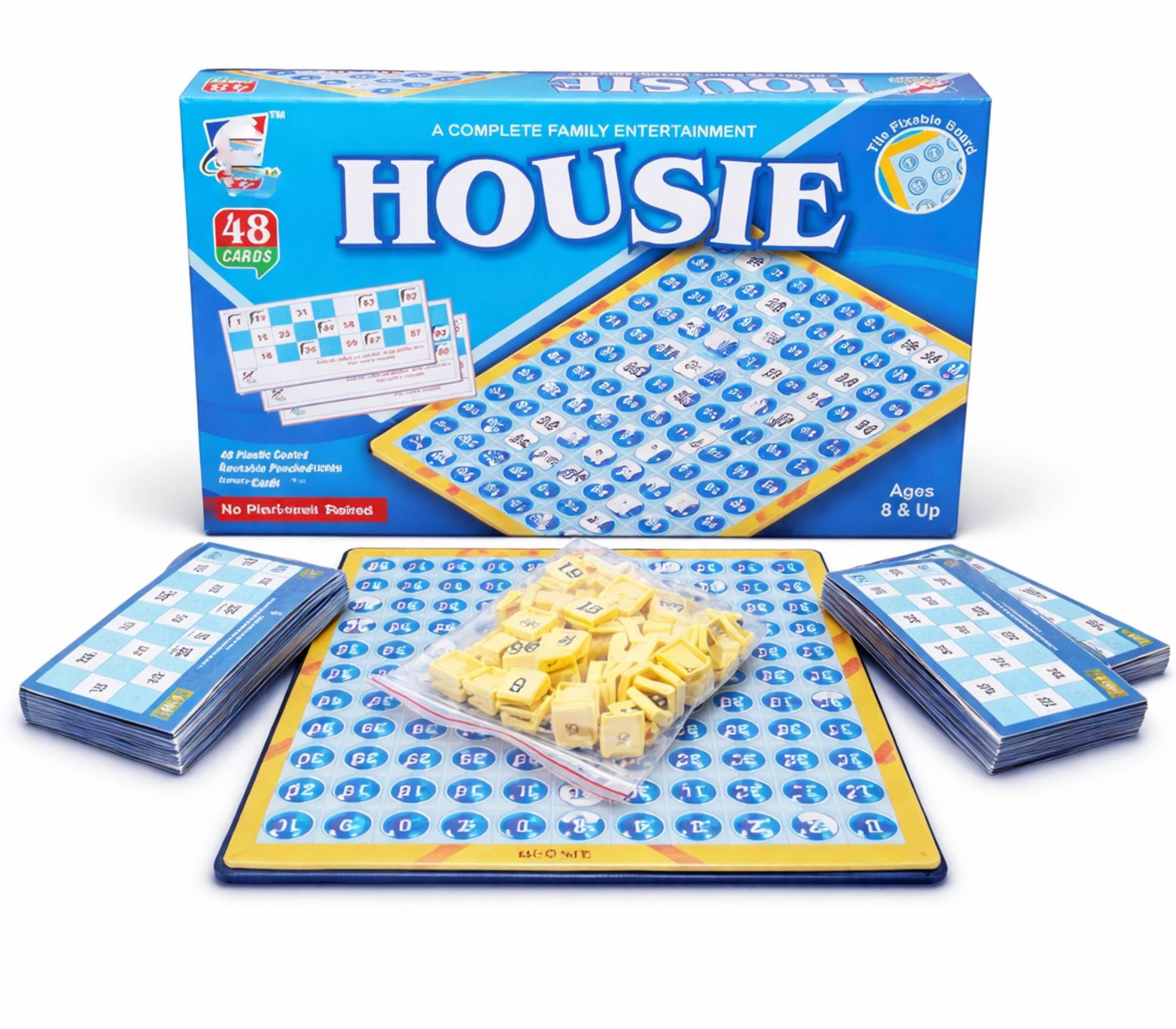 SHAKTISM Housie Game Set for Adults and Kids - Tambola Board Game Set with Tickets - Big Size with 48 Reusable Tickets - 1-90 Number Tile Fixable Board-image-7