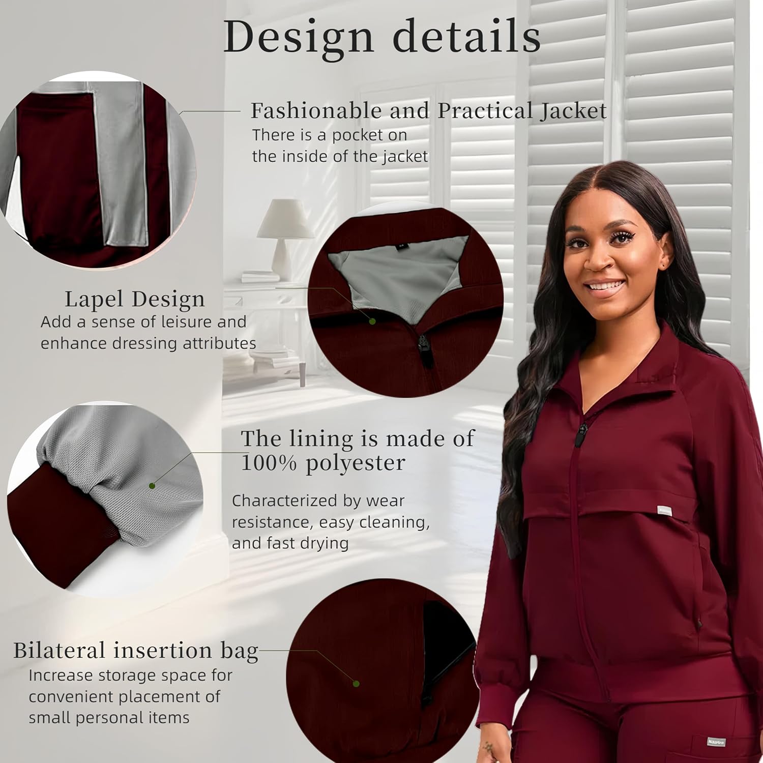 DEEYOTA Scrub Suit 3-Piece Set: V-Neck Top & Jogger Pants & Scrub Jacket,Reinforced Stitching and Stretch Fabric