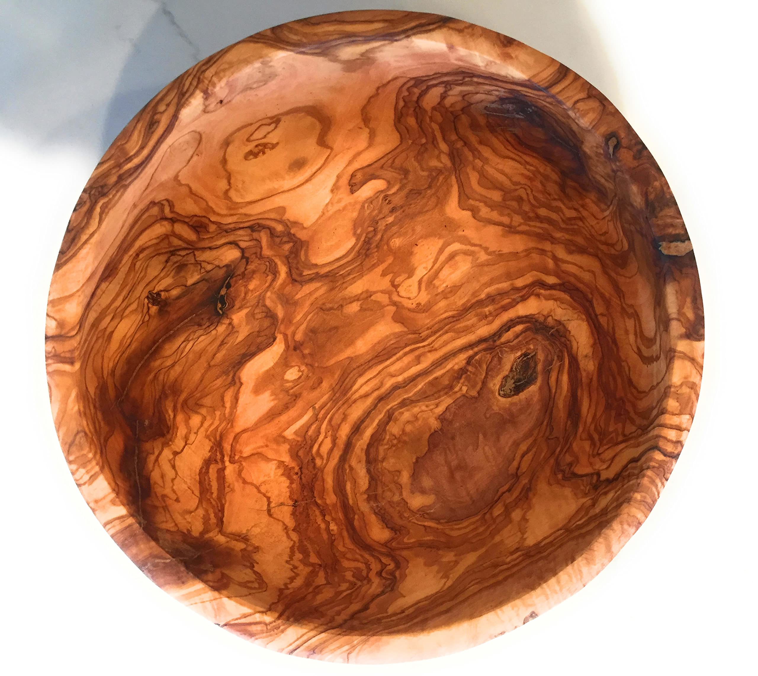 Artisan Servierschale aus Olivenholz, 30.5 cm, seltene dekorative Holzschale für Obst, Salat, Snacks, Chips. Popcorn. Größe S: 15.2 cm, XL: 27.9 cm, XXL 30.5 cm 0.5 cm (XXL 30.5 cm)