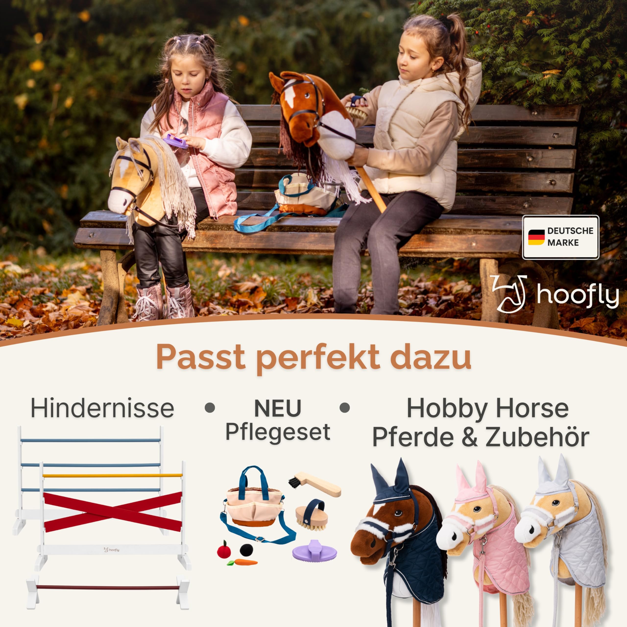 Hobby Horse Stall 2 Pferde – Praktische Halterung für Steckenpferde | Hochwertiger Hobby Horsing Pferdestall Holz mit Türen, Haken & Stecksystem | Designed in Germany – Stabil & Nachhaltig