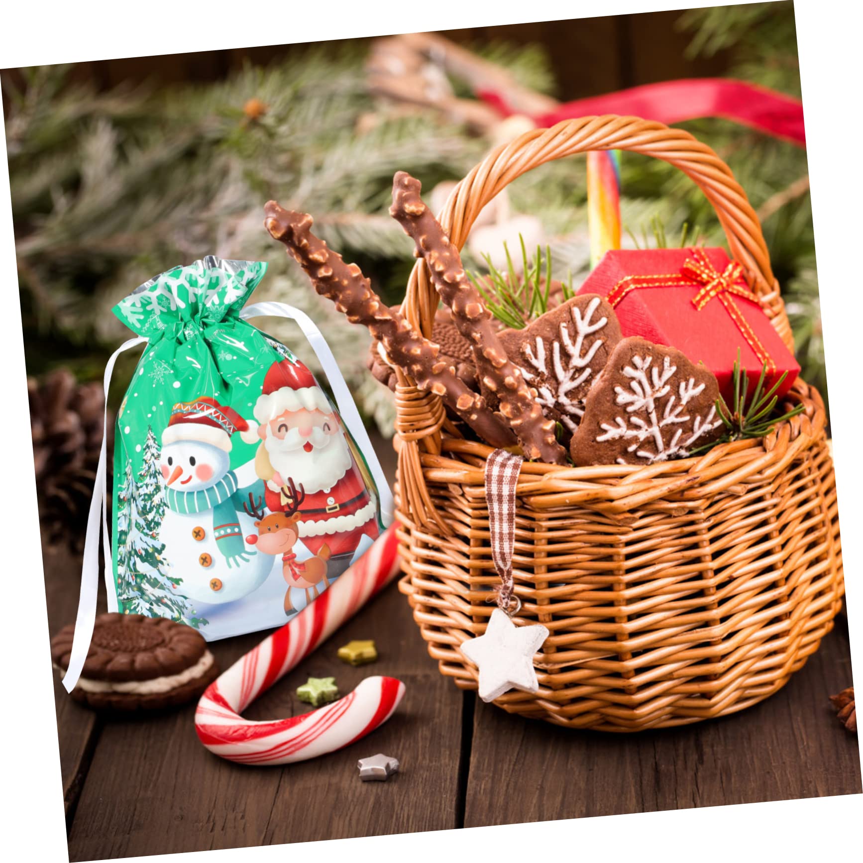 ULTECHNOVO 50pezzi Sacchetti Di Natale Con Corda Da Confezione Festiva Vari Colori Per Regali e Dolcetti Atmosfera Natalizia Per Famiglie e Feste
