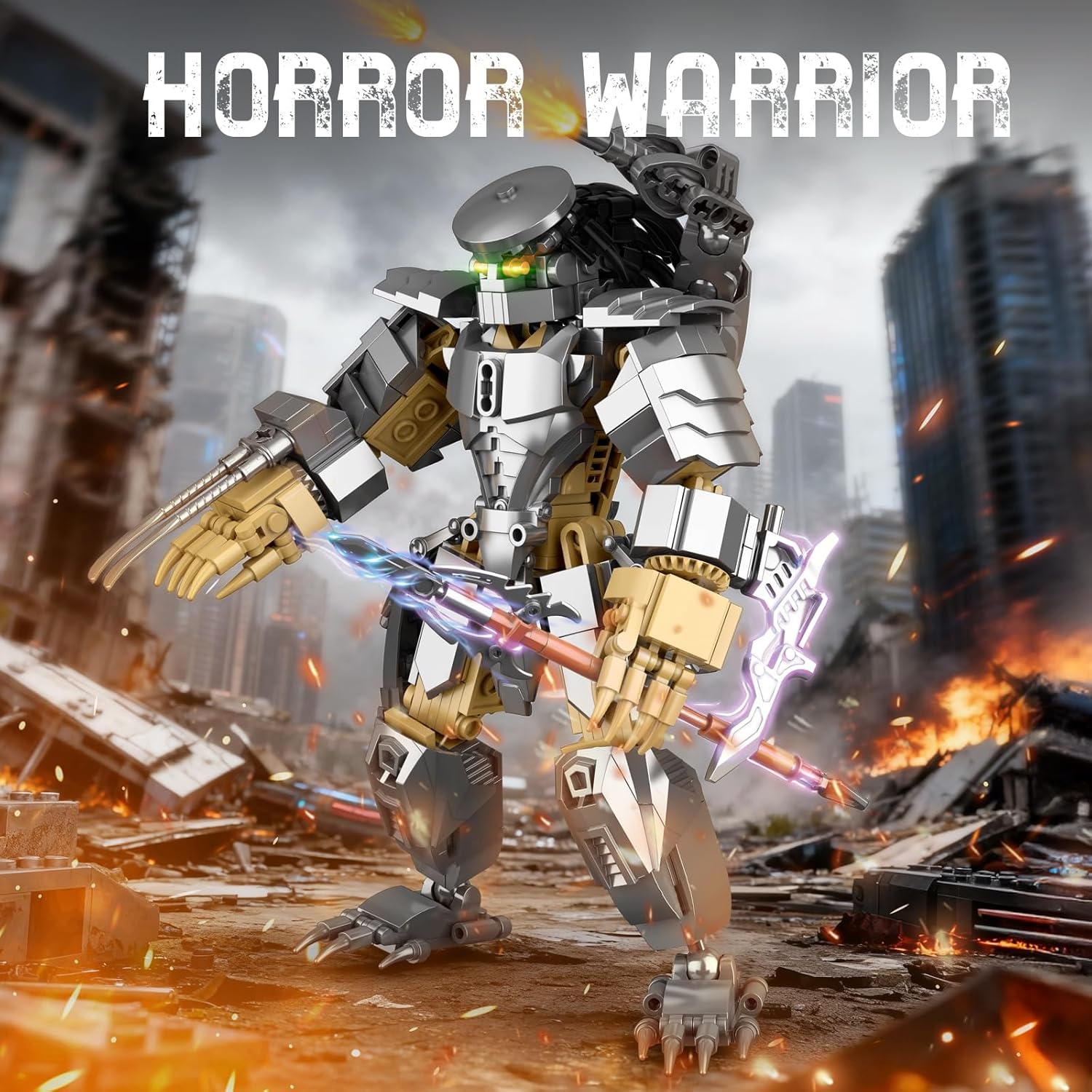 HIGH GODO Alien Mech Xenomorph Warrior Building Sets for Adult, Horror Action Figure Toy with Spears, Gifts for Adults Aged 14+ for Birthdays Christmases Halloweens, 478 Pieces