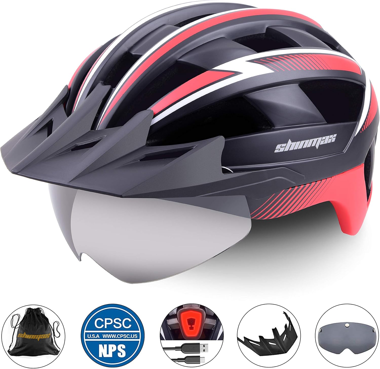 casco da moto per uomini donne con luce posteriore a led di sicurezza