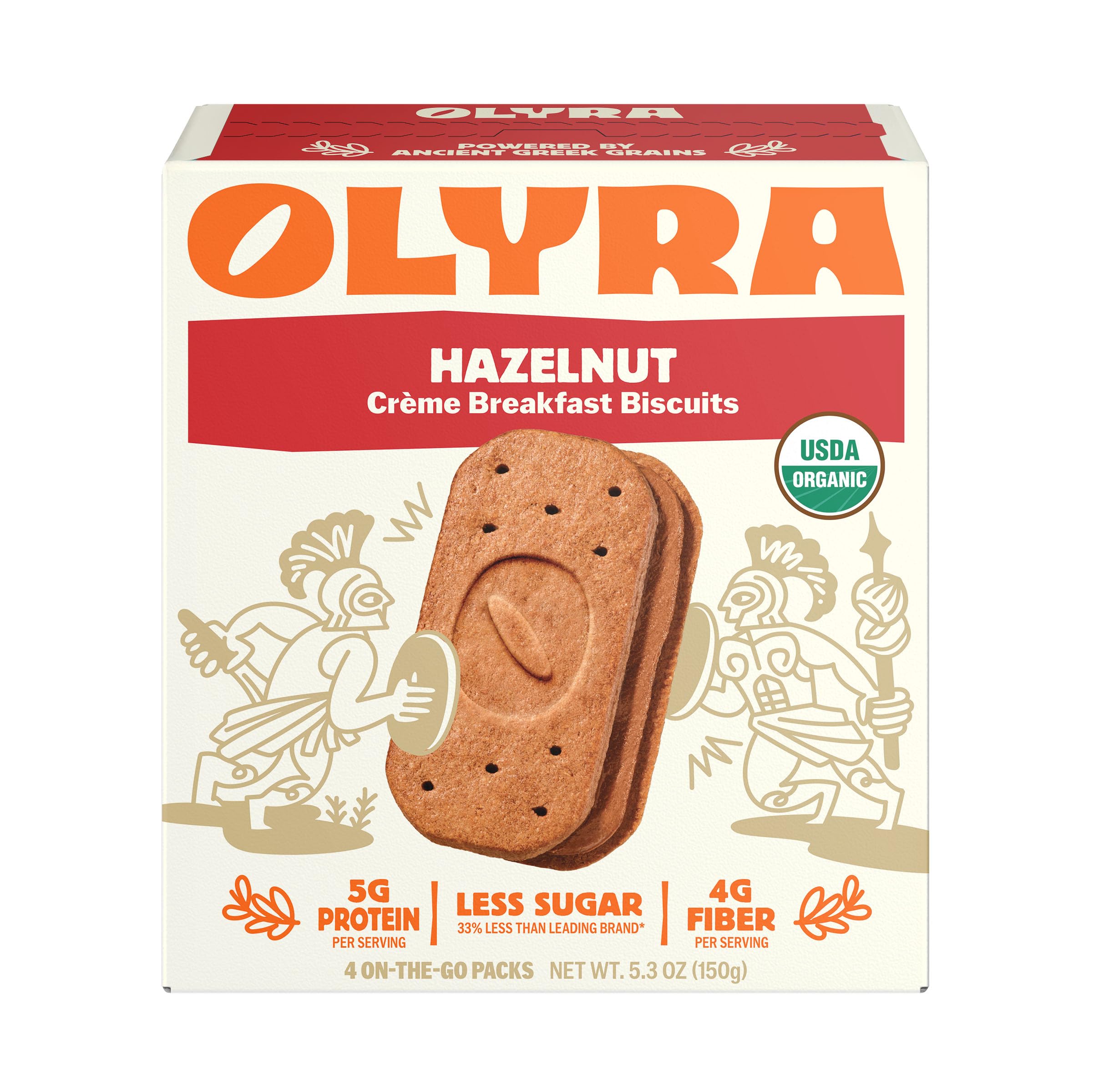 Olyra Organic Breakfast Biscuit Sandwiches | Hazelnut Cocoa | Kids Healthy Snacks, Low-Sugar, High Fiber | 4 Count (Pack of 1)USDA Organic