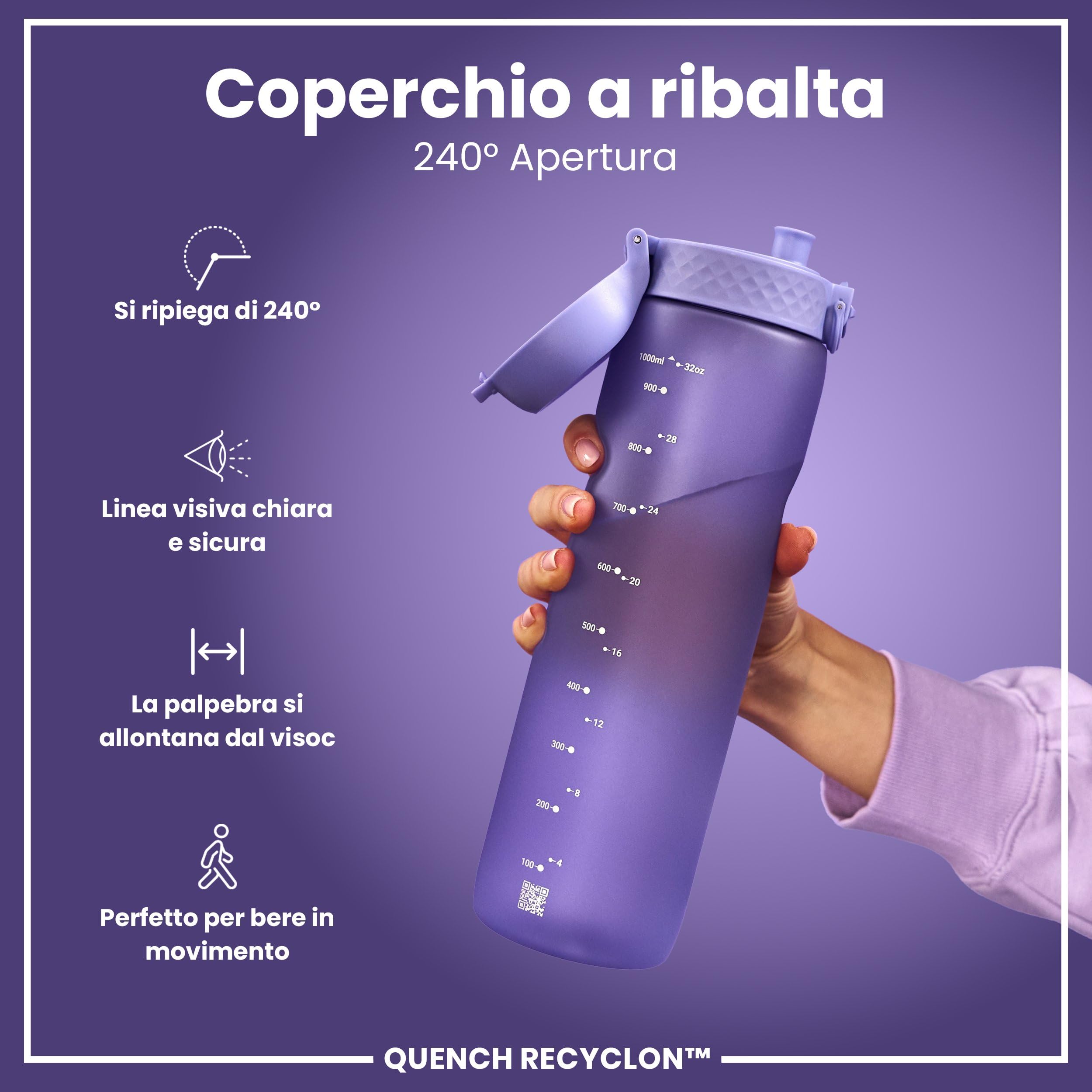 Ion8 Borraccia a Prova di Perdite, Facile da Aprire, Serratura Sicura, Lavabile in Lavastoviglie, Senza BPA, Maniglia per il Trasporto, Adatta a Portabicchieri, Facile Pulizia