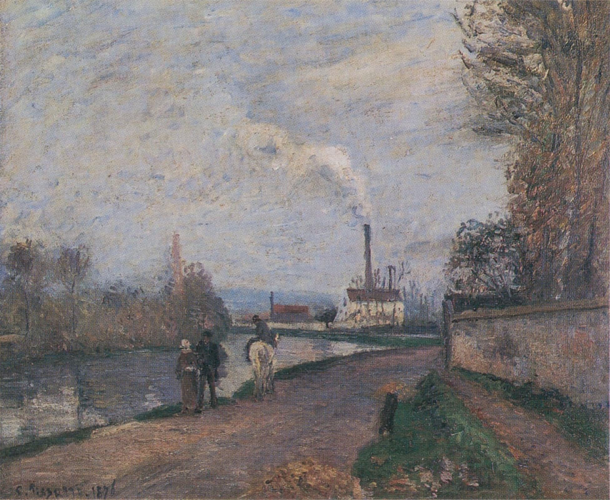 SERENDIPITP Abstract Painting Mural Print Picture Wall Decor Painting L´oise À Pontoise Temp Gris by Camille Jacob Pissarro Vintage Wall Artwork for Home Decor 60x90cm